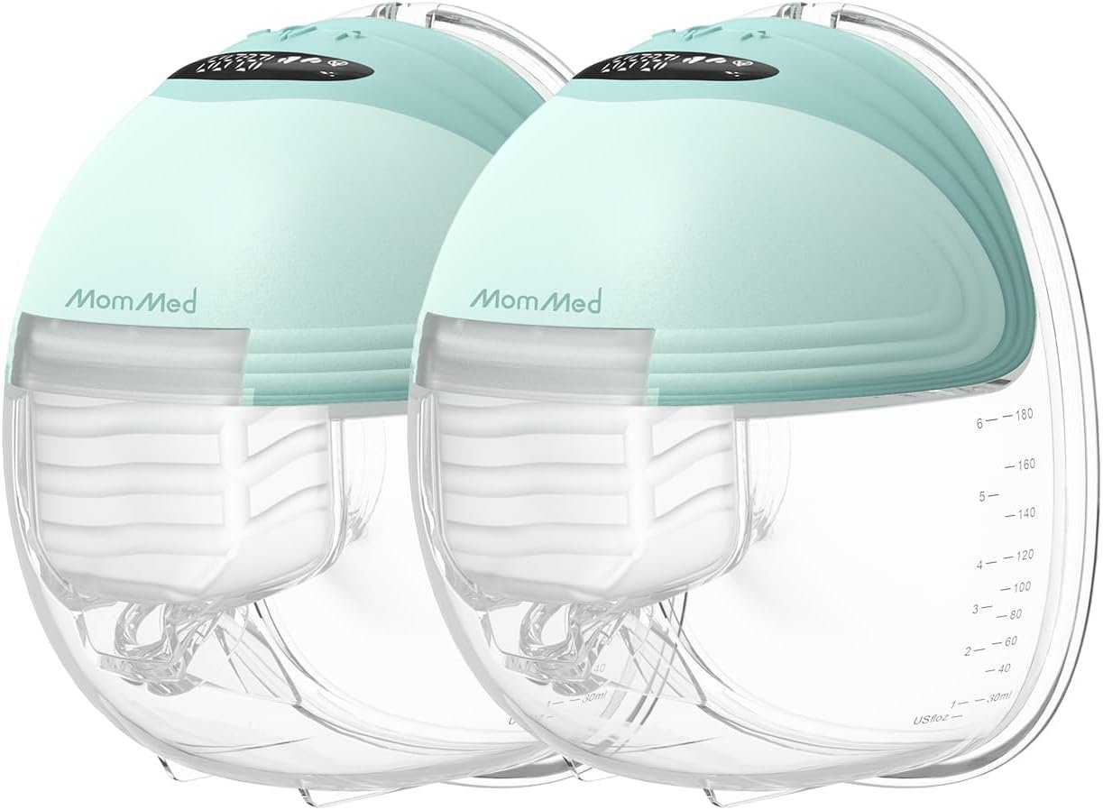 MomMed Wearable Breast Pump (Model S21) – Double Electric Hands-Free Breast Pump, Leak-Proof Design, 3 Modes (Stimulation, Expression, Auto) & 12 Vacuum Levels, Portable and Quiet, Green, 2 Pack