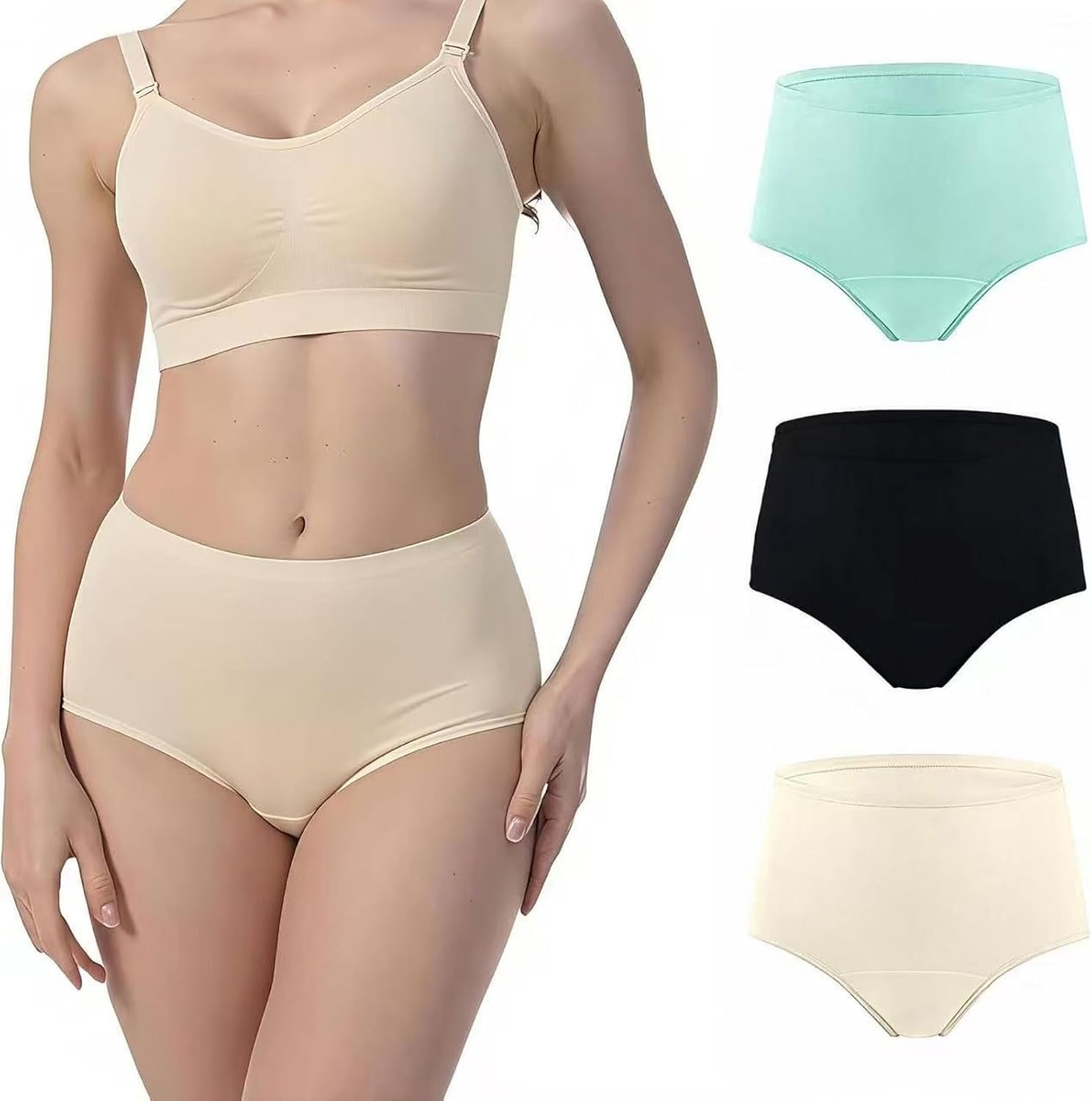Incontinence Underwear for Women 6-Layer Absorbency Leak Proof Underwear,High Waist Ladies Washable Incontinence Briefs, Postpartum, Bladder Control,3-Pack L
