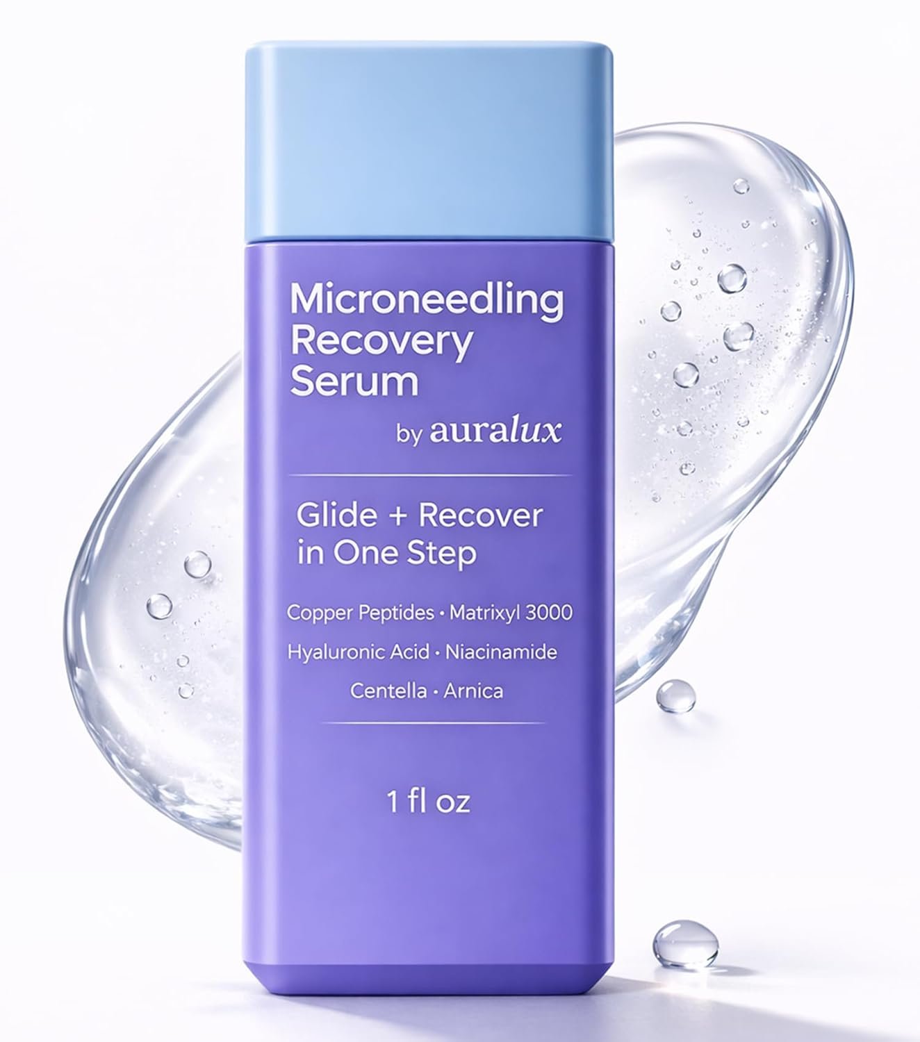 Microneedling Serum for Derma Roller & Microneedling Pen — Copper Peptide Glide + Recovery Serum, Hyaluronic Acid, Niacinamide, Matrixyl 3000, Centella & Arnica, Aftercare Face Serum, 1 fl oz