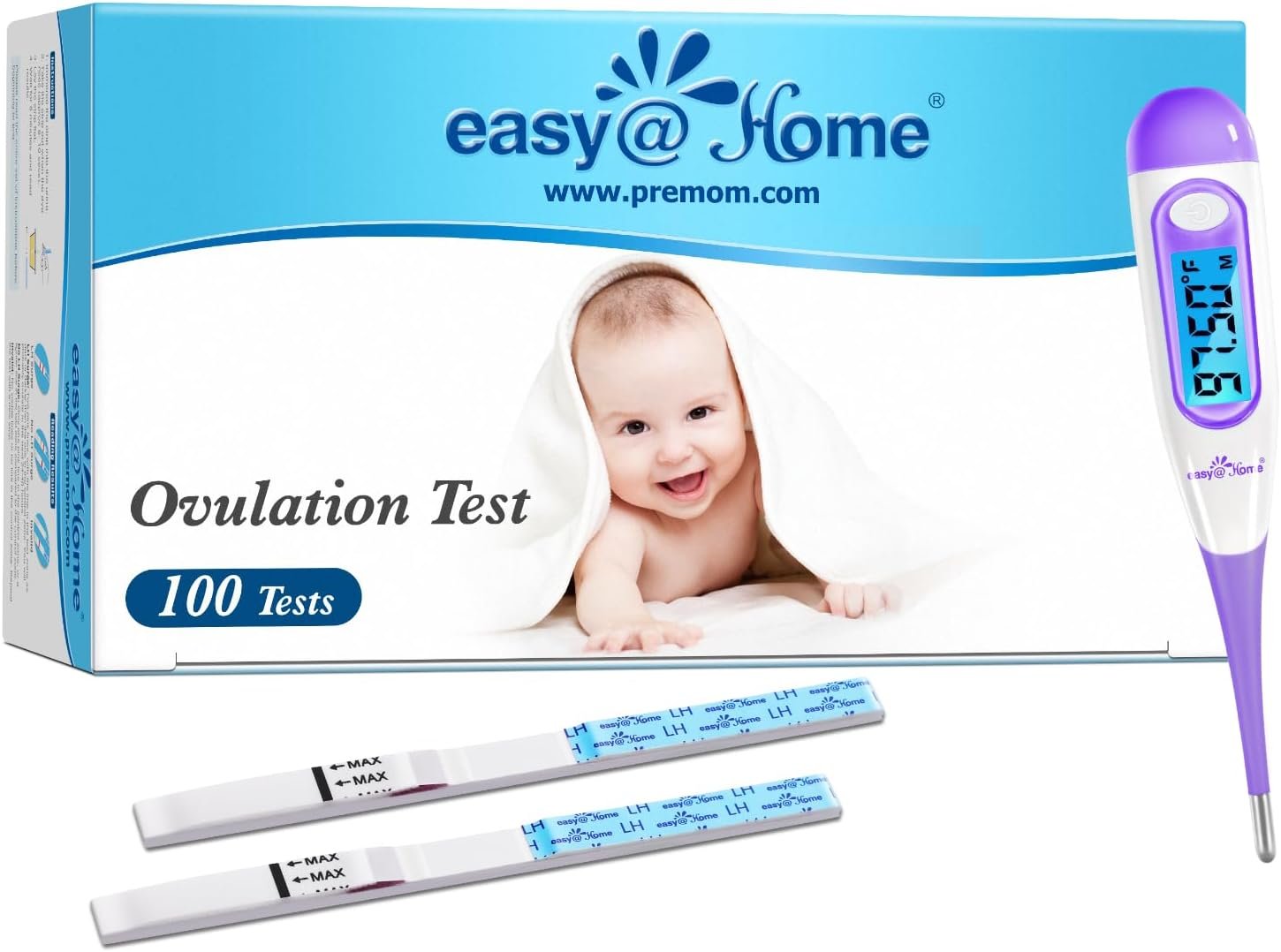 asy@Home Ovulation Test Strips and Basal Body Thermometer Kit, 100LH + EBT100