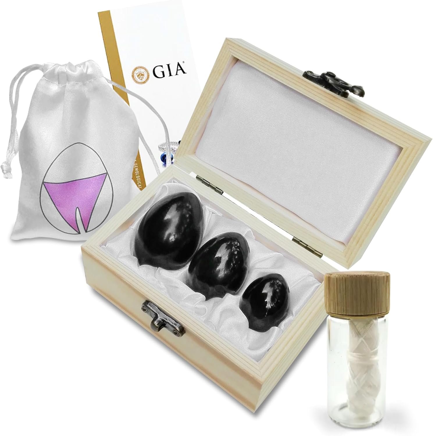 Sacred Weapon GIA Certified Black Obsidian Egg Set of 3 — Kegel Weights for Women | Pelvic Floor Exerciser | Menopause, Postpartum & Prolapse Support | Drilled with String & Guide