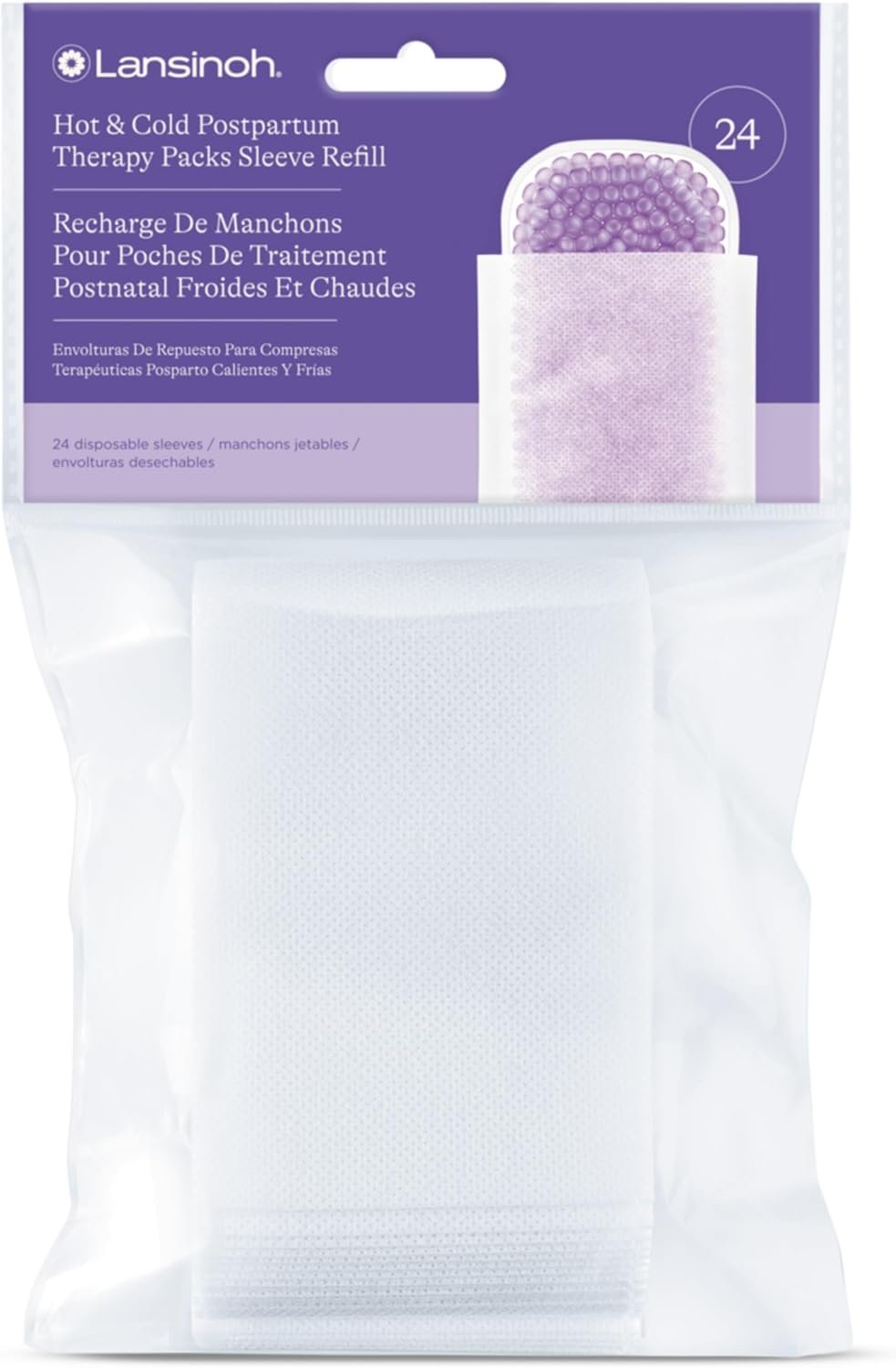 Lansinoh Hot & Cold Postpartum Therapy Packs Disposable Sleeve Refill, 24 Count