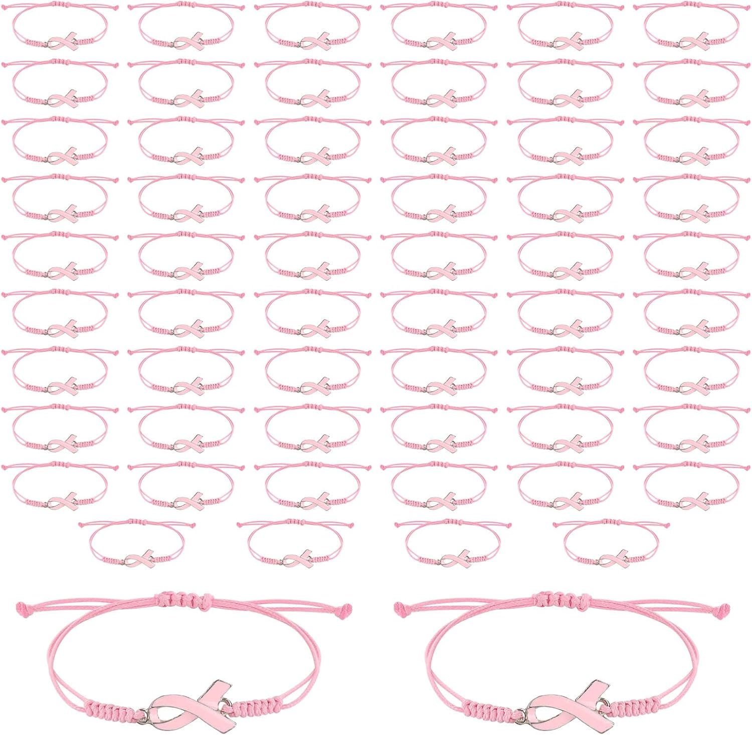 lasuroa Breast Awareness Bracelets, Adjustable Cord Pink Ribbon Braided Bracelets Inspirational Accessories for Women Party Favors Charity Social Welfare Event Supplies