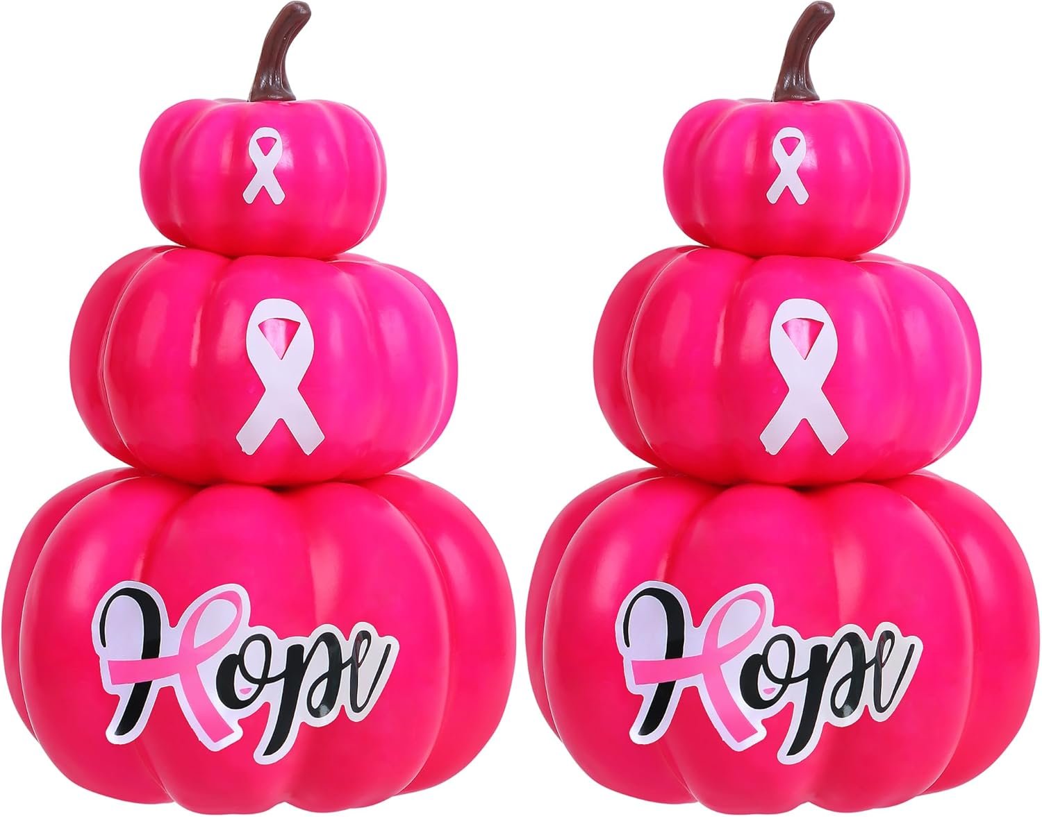 Bylion 2 Pack Breast Cancer Awareness Pumpkins Decorations Rose Red Artificial Pumpkins Bulk Faux Foam Pumpkins with Pink Ribbon Pattern for Fall Table Breast Cancer Party Decor