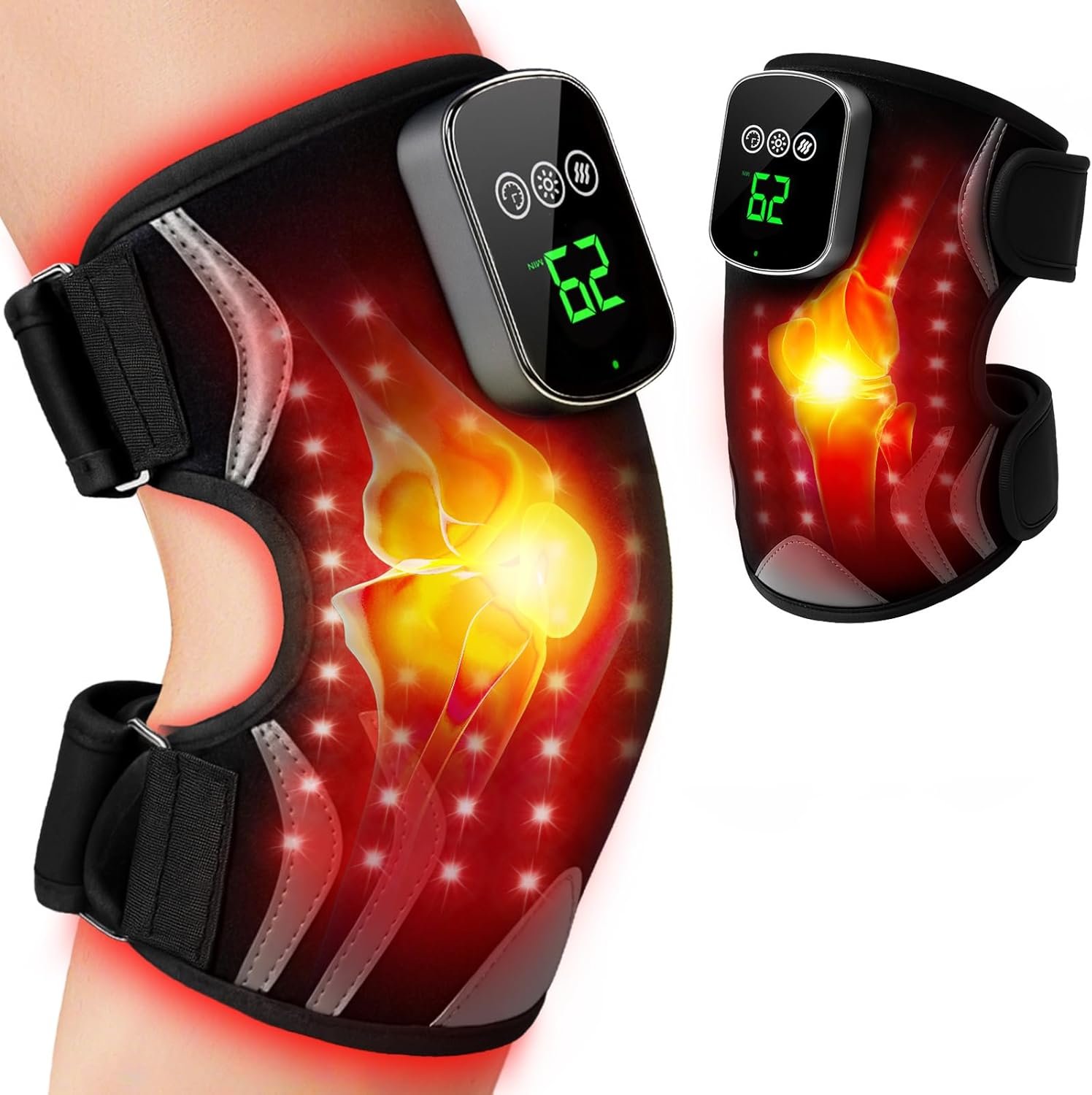 Red Light Therapy Knee Brace with Massage, 3 Vibration Knee Massager with 660nm 850nm Infrared Red Light, 5000mAh Cordless Electric Heated Knee Wrap for Knee Joint Elbow, Gift for Men Women