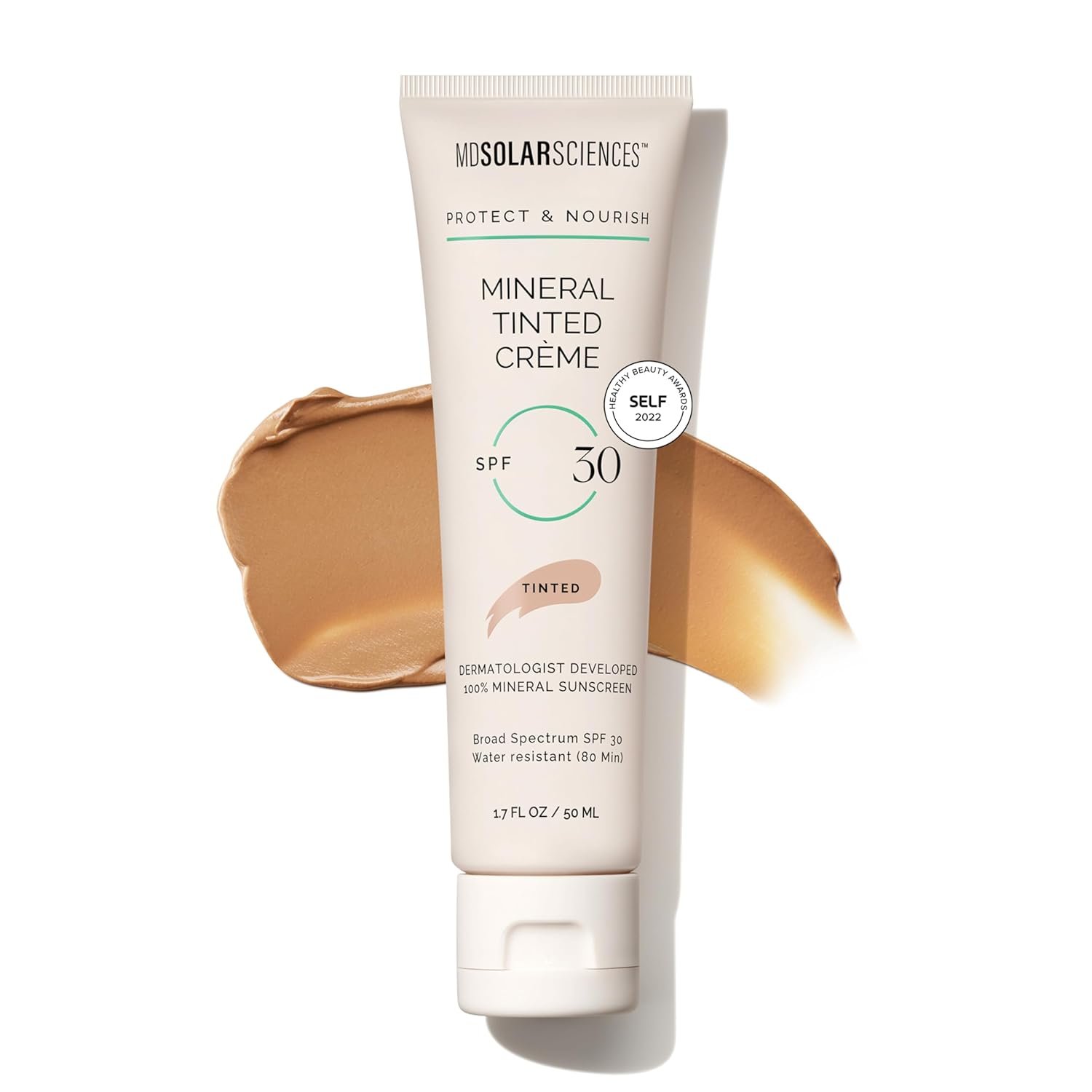 MDSolarSciences Mineral Tinted Crème Sunscreen SPF 30 | Water-Resistant Broad Spectrum UV Protection | Blendable Zinc Oxide Formula | Natural Matte Finish | 1.7 Fl Oz