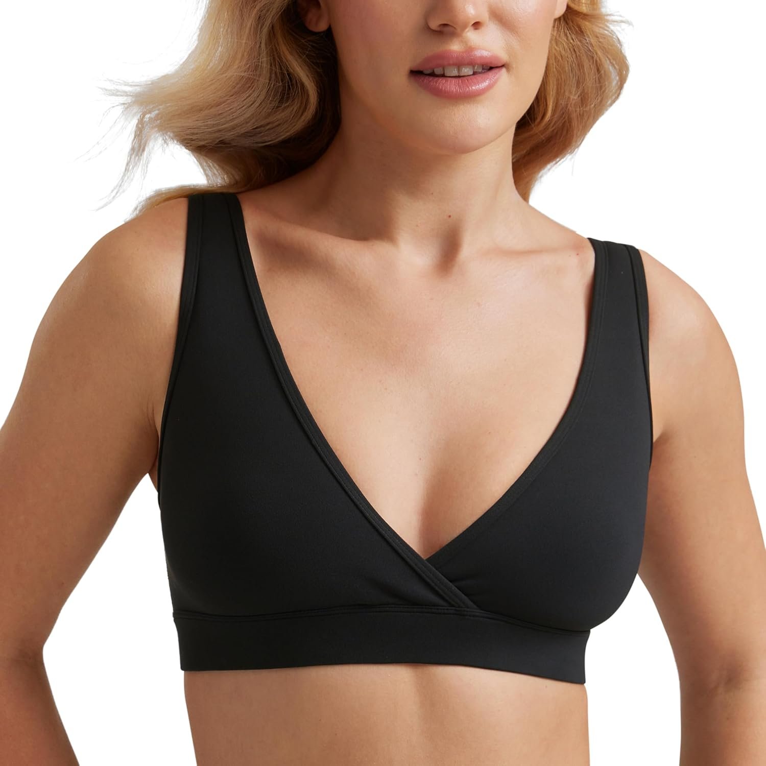 CRZ YOGA Butterluxe Maternity V Neck Nursing Bras – Wireless Sleep Breastfeeding Lounge Womens Pregnancy Bralette Comfy