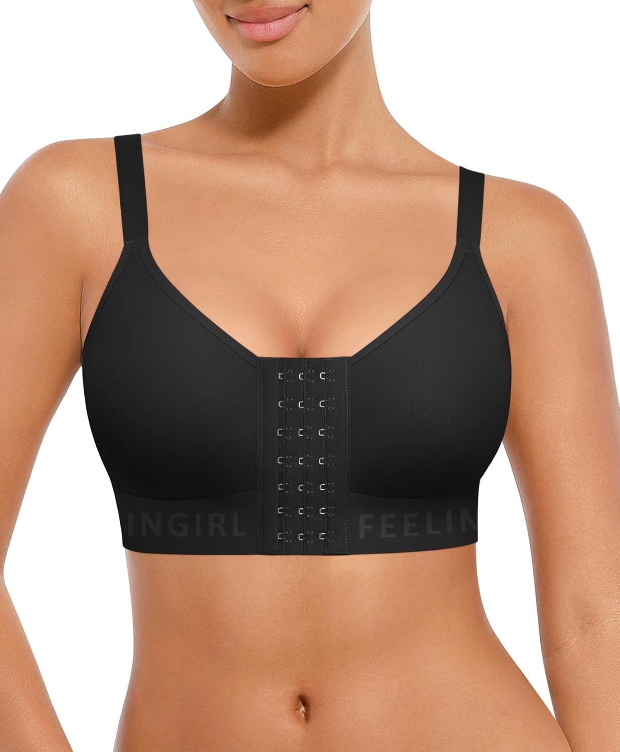 FeelinGirl Post Surgery Bras for Women Front Closure Mastectomy Bras Surgical Wireless Full Coverage Compression Bra
