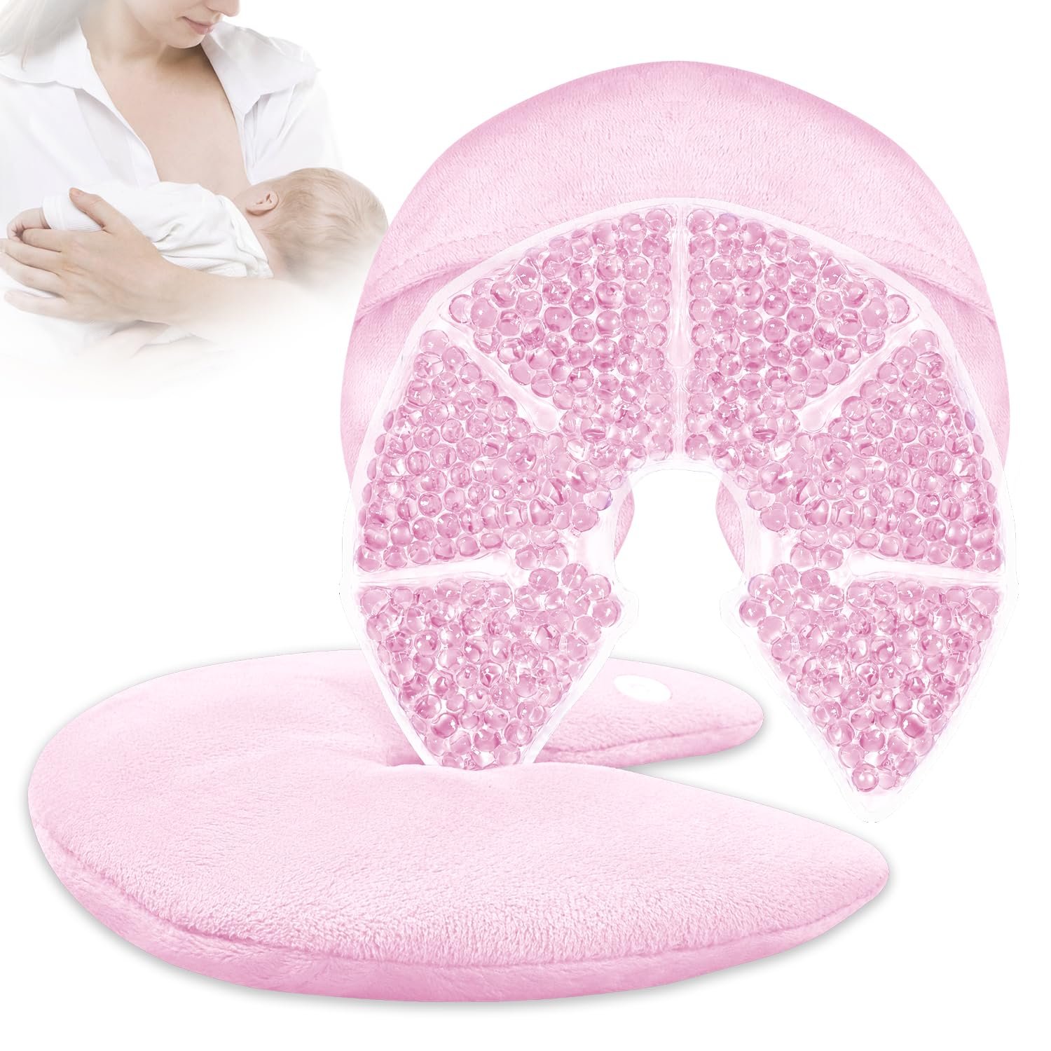 Hot Cold Gel Bead Breast Therapy Pack,Breast Ice Packs for Breastfeeding,Relief for Breastfeeding,Nursing Pain, Mastitis,Engorgement,Plugged Ducts, Boost Milk Let-Down & Production(#19 Pink)