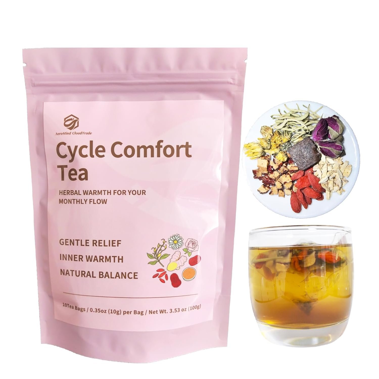 Women’s Herbal Tea for Menstrual Comfort – Natural Monthly Wellness Support Blend with Ginger & Rose, Herbal Fibro Tea for Women Daily Wellness,10 Tea Bags (3.5oz)- AeroMind CloudTrade