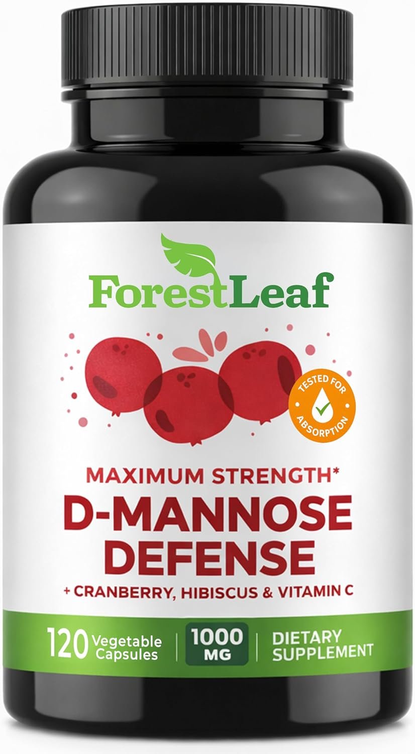 ForestLeaf D Mannose Supplements for Women & Men – D-Mannose 1000mg Capsules with Cranberry, Hibiscus & VIT C – DMannose Pills for UTI, Urinary Tract & Bladder Support – 120 Caps