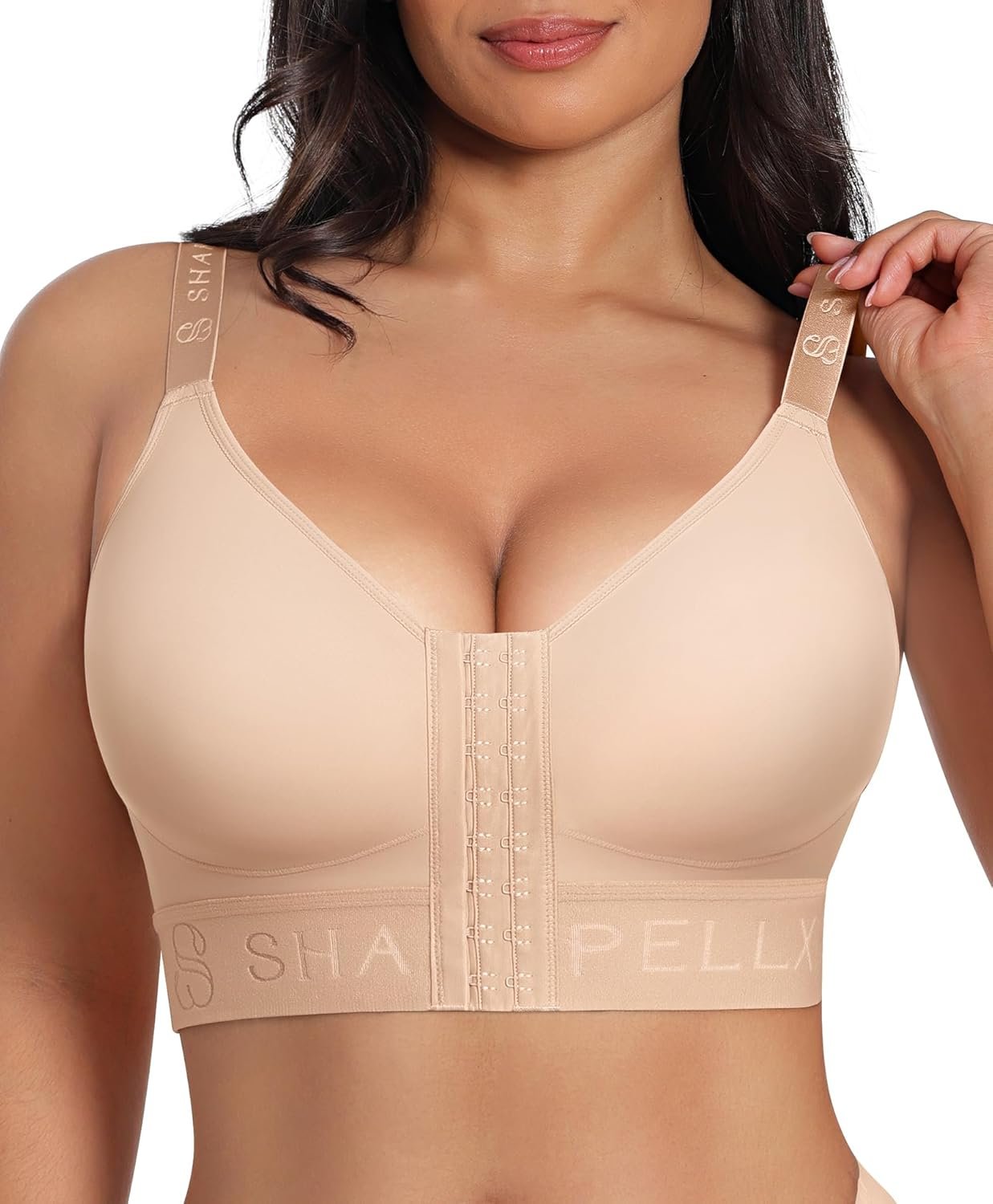 SHAPELLX Post Surgery Bras for Womem Front Closure Mastectomy Bras Wireless Compression Bra with Adjustable Straps