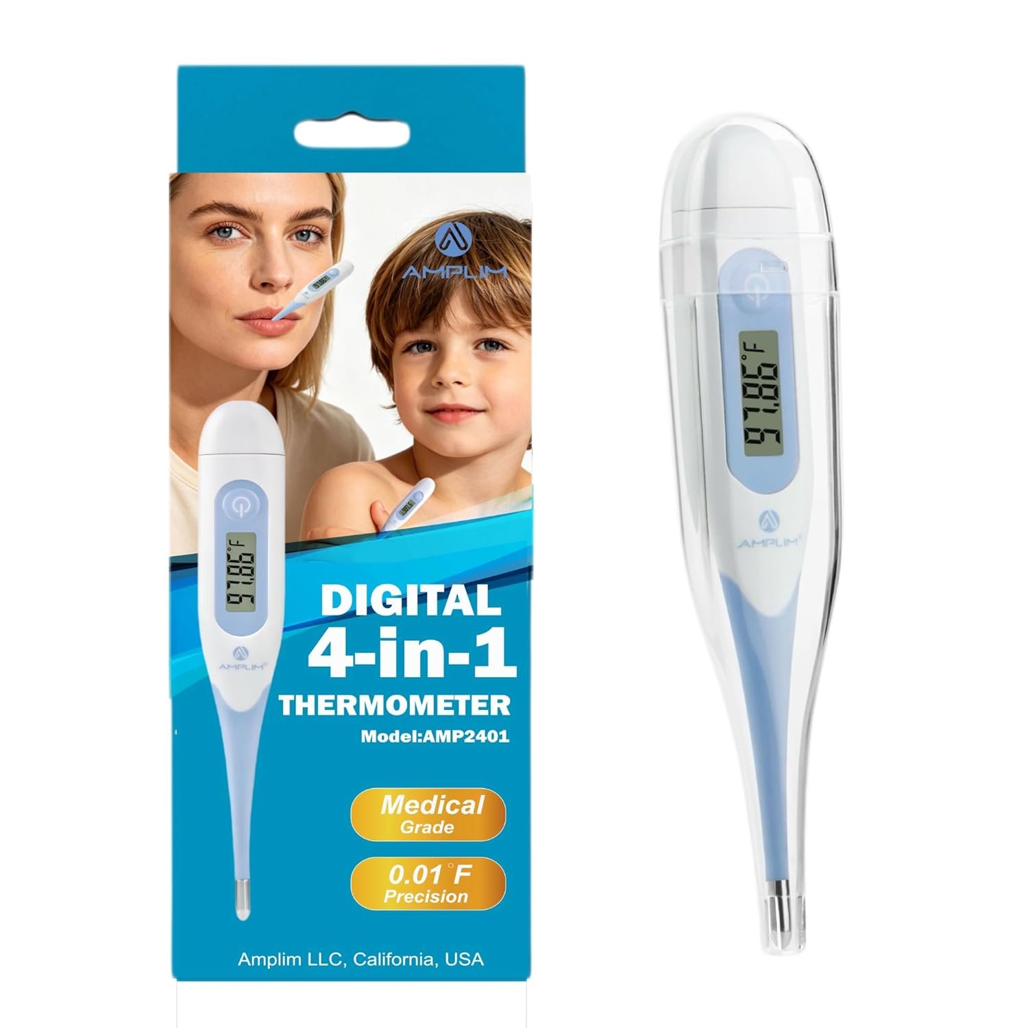 4-in-1 Digital Thermometer for Oral, Armpit & Rectal Use for Infants, Toddlers, & Kids, Plus Basal Thermometer for Women, 0.01F Accurate Temperature Check, Includes Carrying Case for Storage