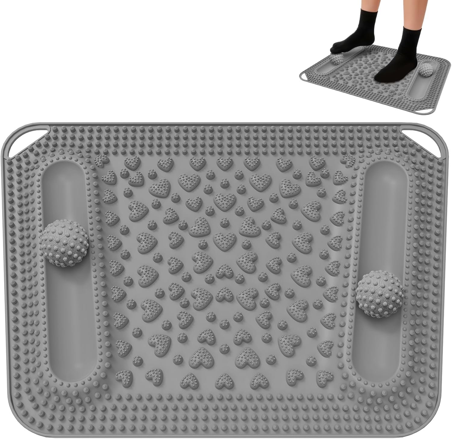 Foot Massage Mat & Foot Massage Balls, Spike Acupressure Reflexology Mat for Feet Pressure Point Stimulation, Silicone Massager Board Plantar Fasciitis Pain Stress Relief for Office Home Grey