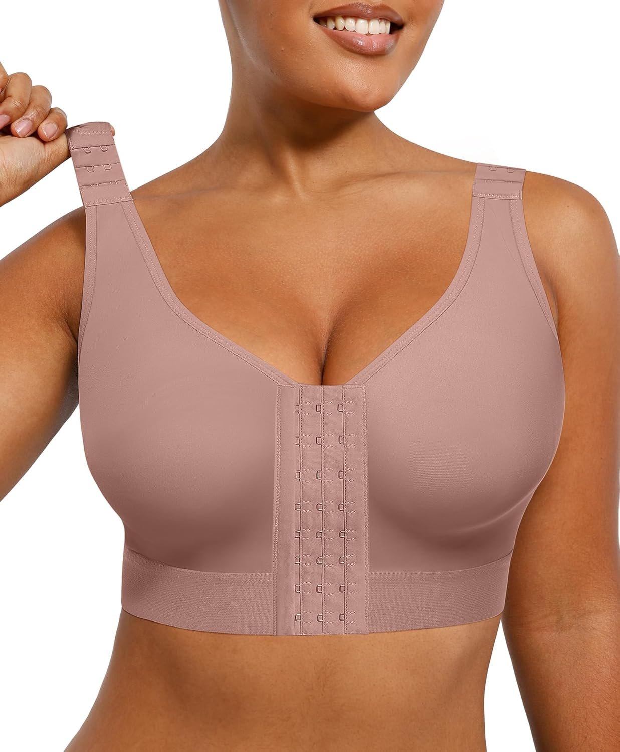 SHAPELLX Post Surgery Bras Front Closure Compression Bra Surgical Wirefree Mastectomy Bra with Adjustable Straps
