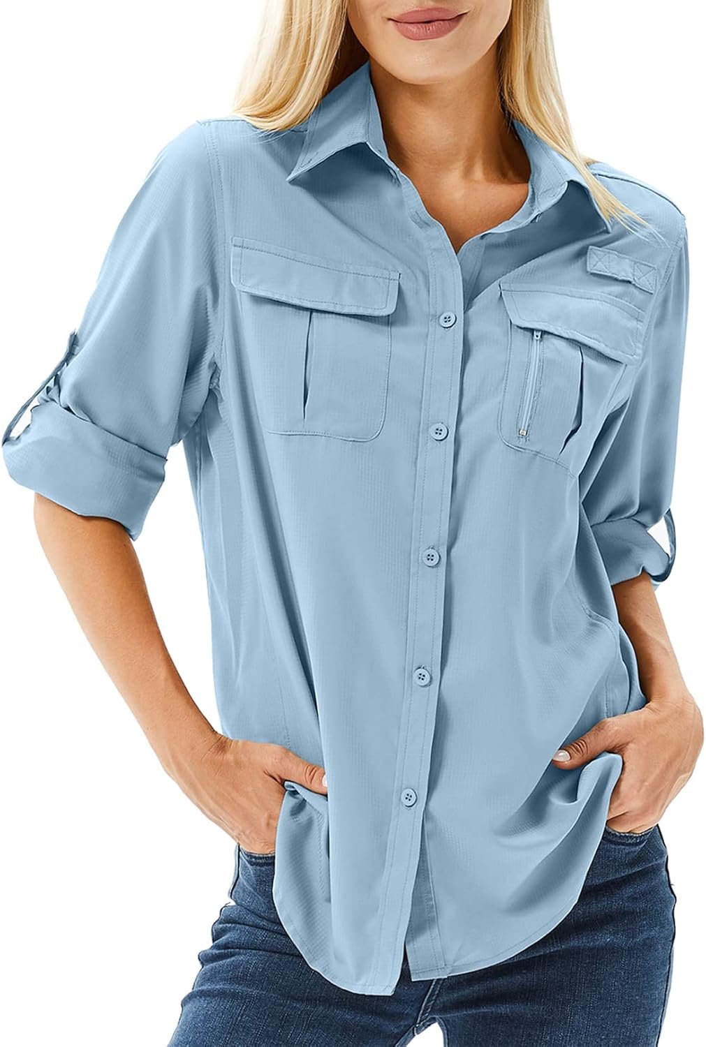 Women’s UPF 50 Long Sleeve Sun Protection Shirts Safari Fishing Hiking