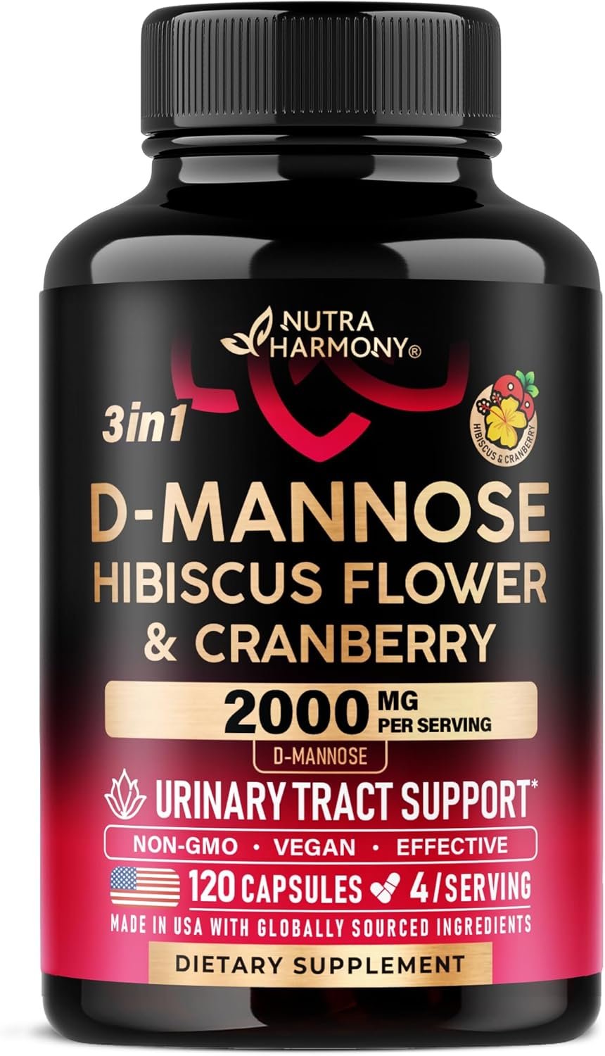 D-Mannose 2000mg with Cranberry & Hibiscus – Clinically Tested Strength for Urinary Tract Health – Supplement for Women – Bladder, Liver & Microflora Support – Lab Tested – Vegan, 120 Capsules