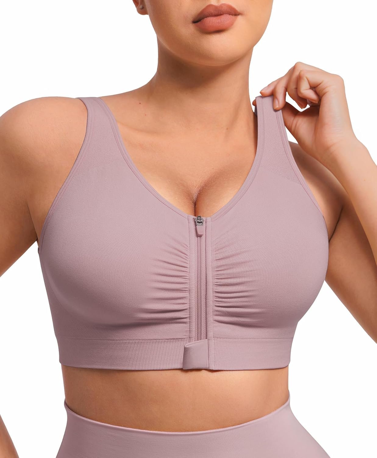 FeelinGirl Zip Front Closure Bras for Women No Underwire Compression Post Surgery Bra with Wide Adjustable Straps