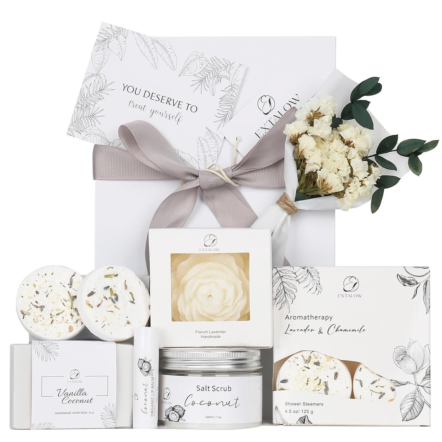 EXTALOW Spa Gifts for Women Bath and Body Gift Baskets Bridal Shower Gifts Coconut Lavender Home Spa Set Self Care Gift for Mom Sister Her Wife Birthday Gifts Spa Kit Care Package Thank You Gift