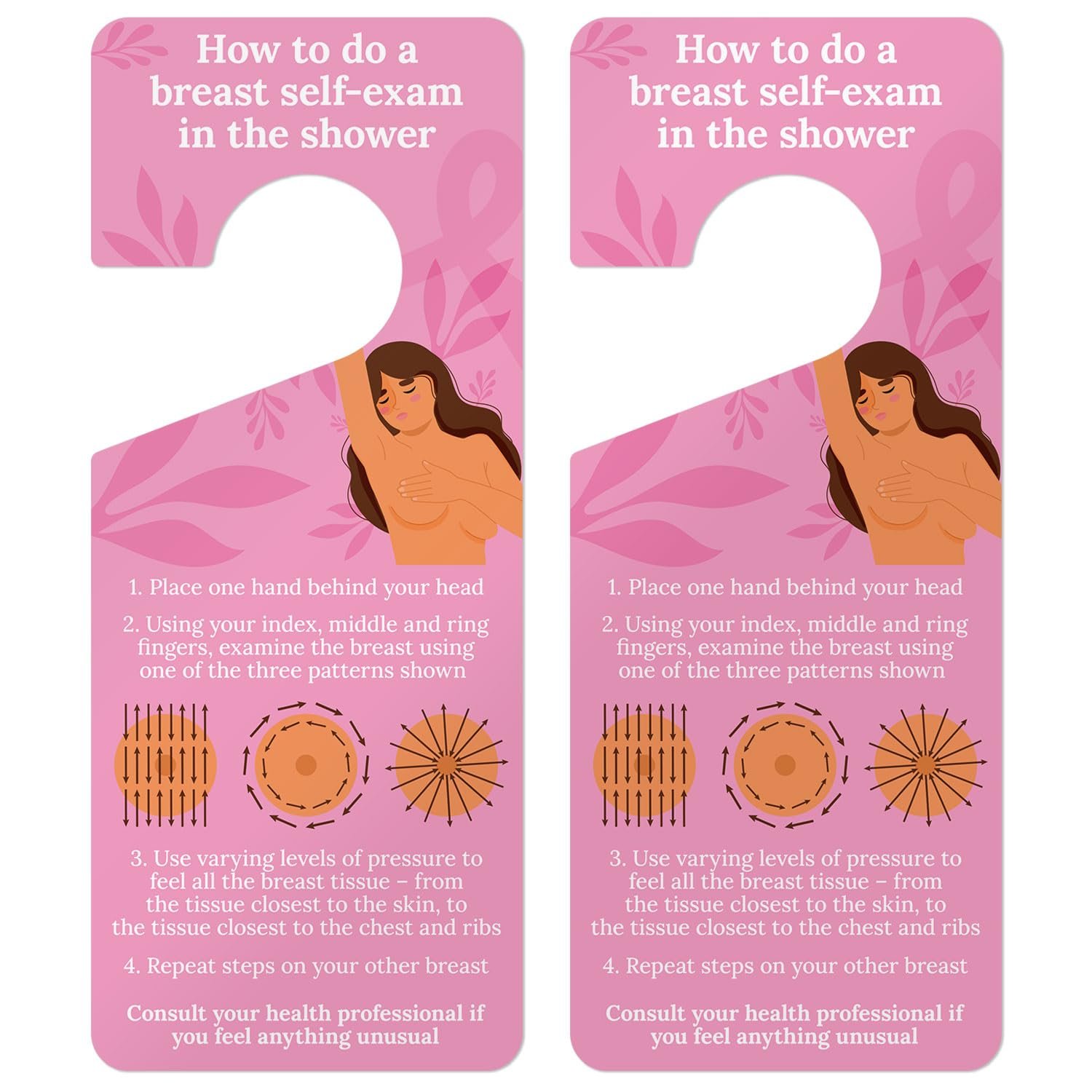 Breast SelfExamination Card How to Do a BSE in Shower Hanging Door Tag, (2 Pack) 9×3 Inches, Thick HDPS (high Density polystyrene), Made in USA by Sigo Signs
