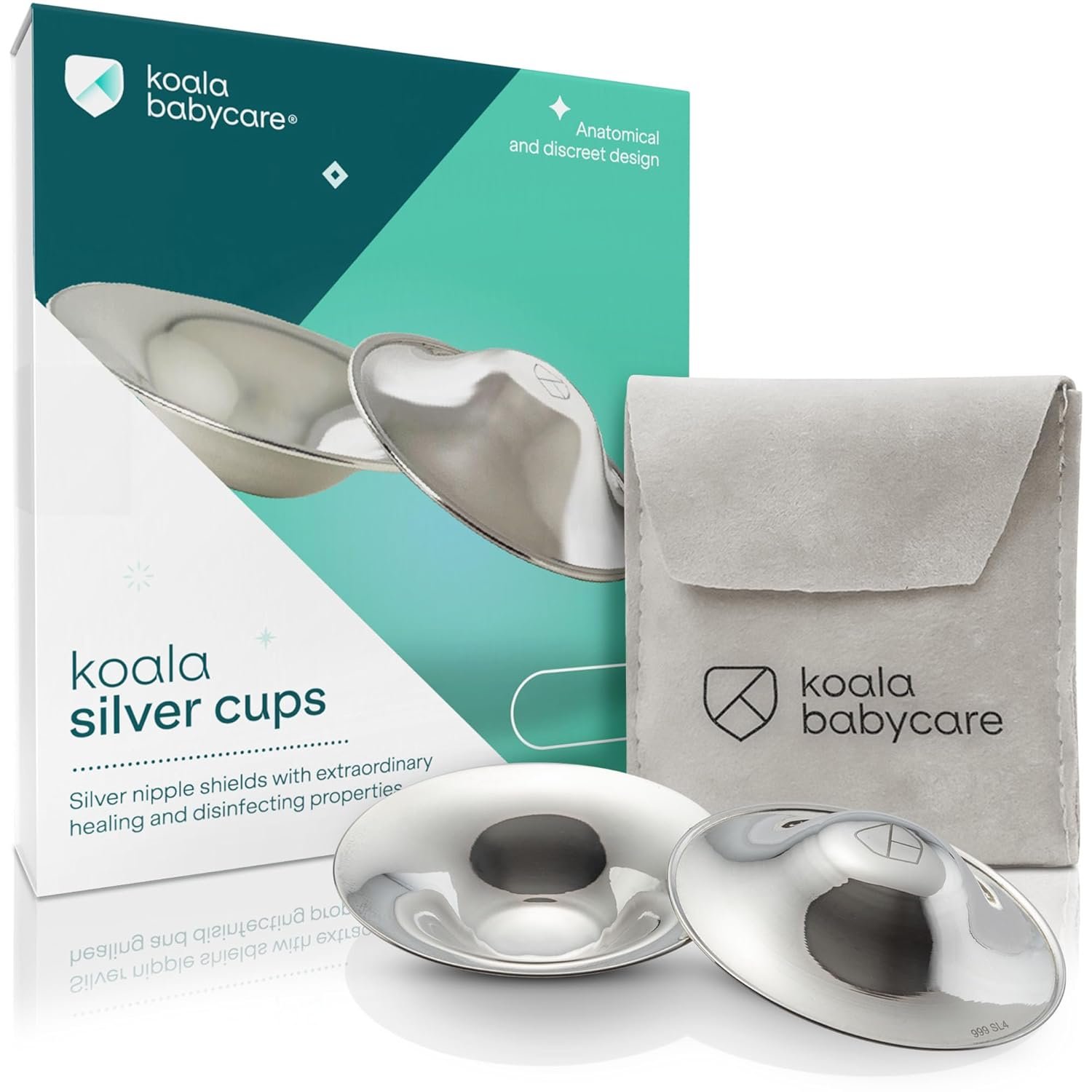 Koala Babycare The Original Silver Nursing Cups – Nipple Shields for Breastfeeding Newborn – Breastfeeding Essentials – Protect and Soothe – Tri-Laminate Silver – Standard Size