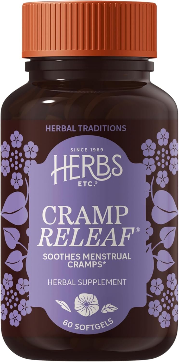 Herbs Etc. Cramp ReLeaf (Menstrual) Softgels – Cycle Support Supplement that Soothes Cramps – Black Haw, Cramp Bark & Wild Yam Root – Gluten-Free & Organic – 60 Count (60 Servings)