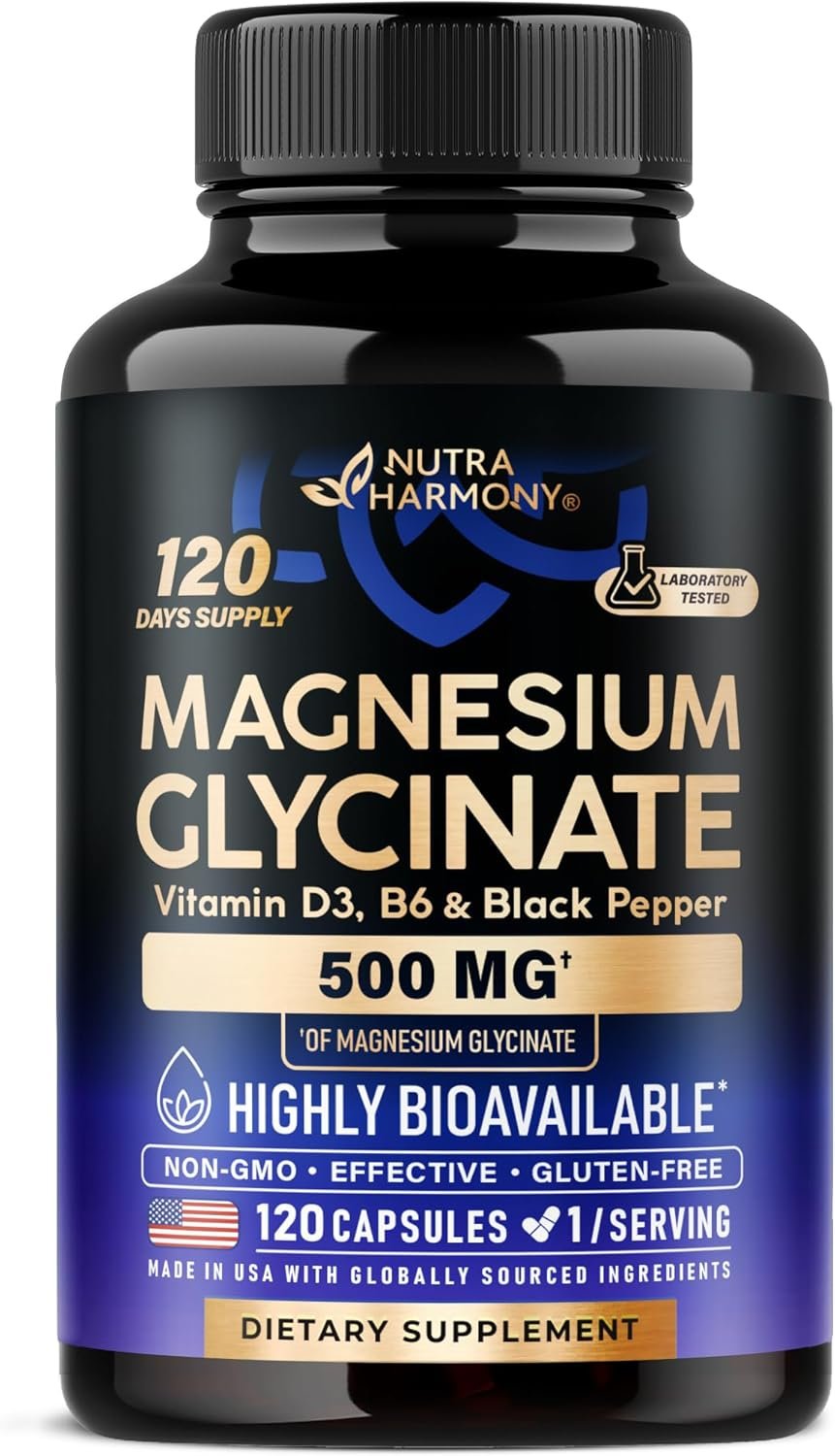 Magnesium Glycinate 500 mg – Chelated Supplement – High Absorption Form of Magnesium – Support for Sleep, Muscle & Heart Health – for Women & Men – Lab Tested & Non-GMO – 120 Capsules