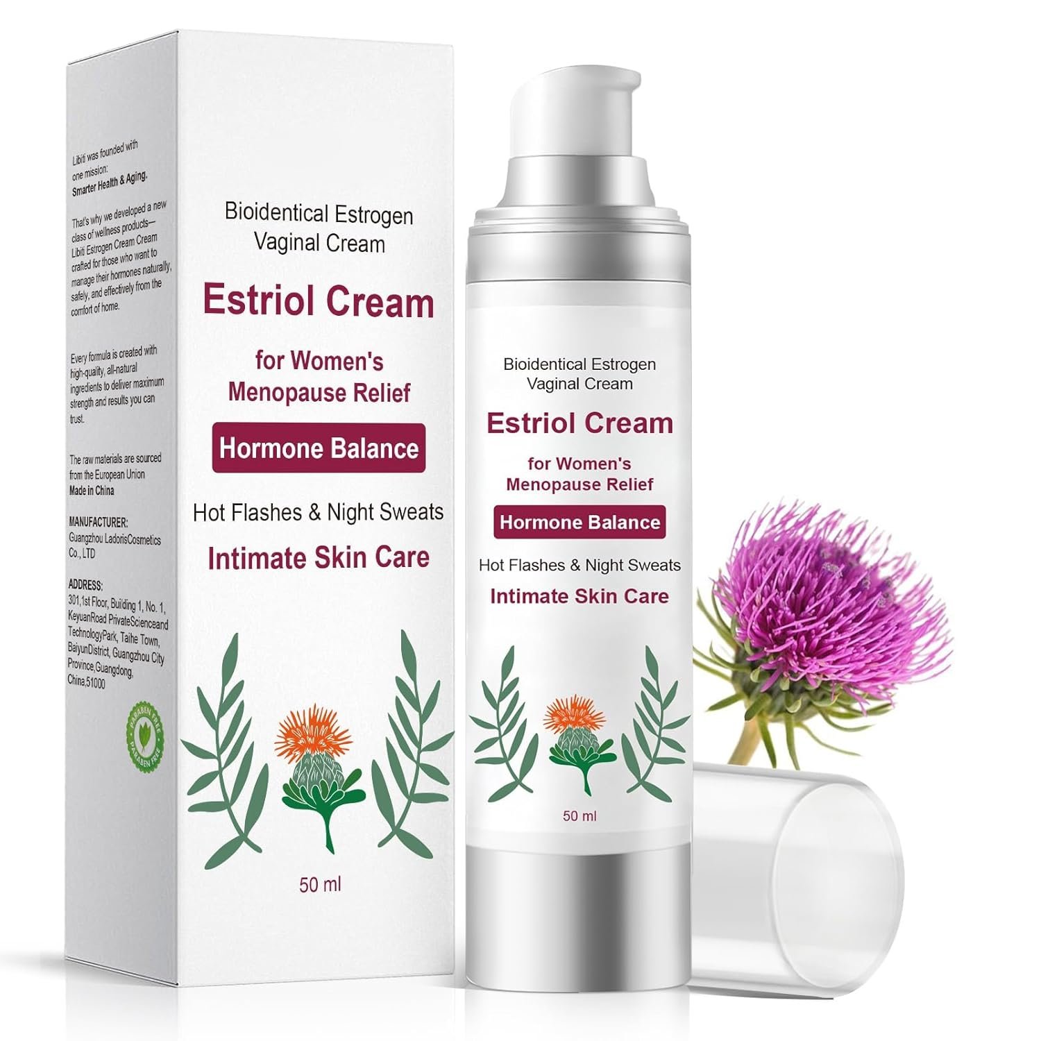 Estriol Cream for Women, Silky Peach Vaginal Estrogen Cream, Menopause Relief: Hormone Balance, Treat Night Sweats, Hot Flashes, and Care for Intimate Skin, 50g﻿