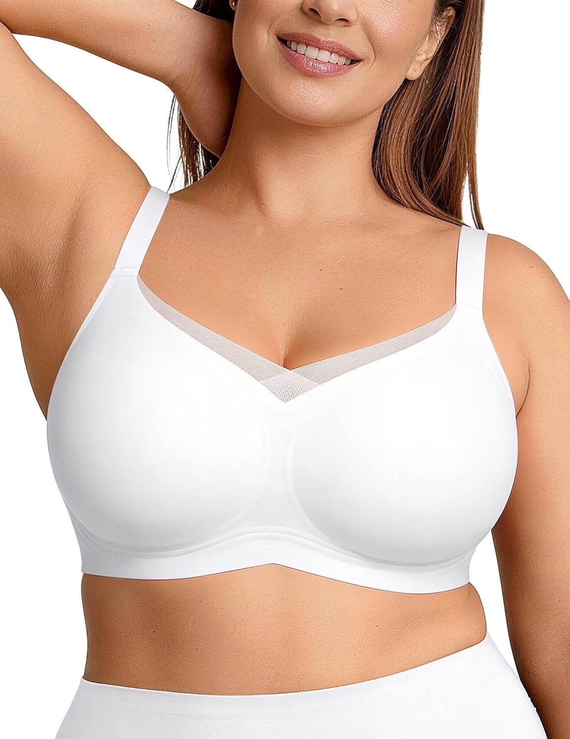 Vertvie Wireless Bras Women Seamless Jelly Supportive Mesh Crossover Bra No Underwire Push Up Full Coverage T-Shirt Bralette