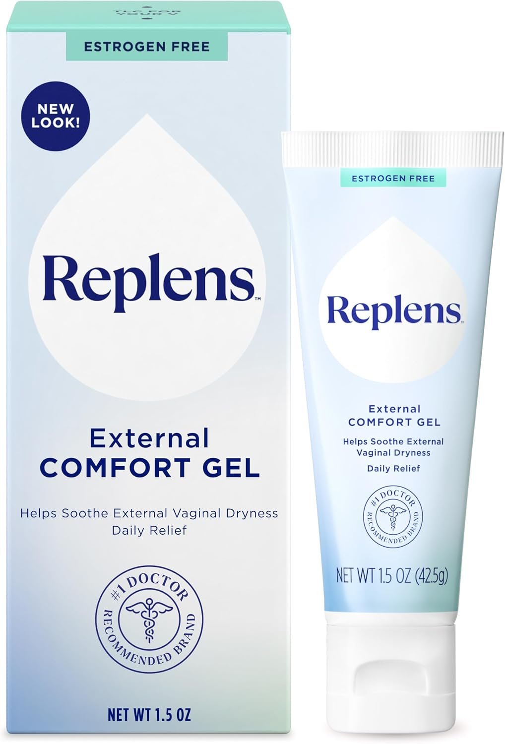 Replens External Comfort Gel for Vaginal Dryness, Fragrance Free Daily Comfort Gel, Hormone-Free, 1.5 oz