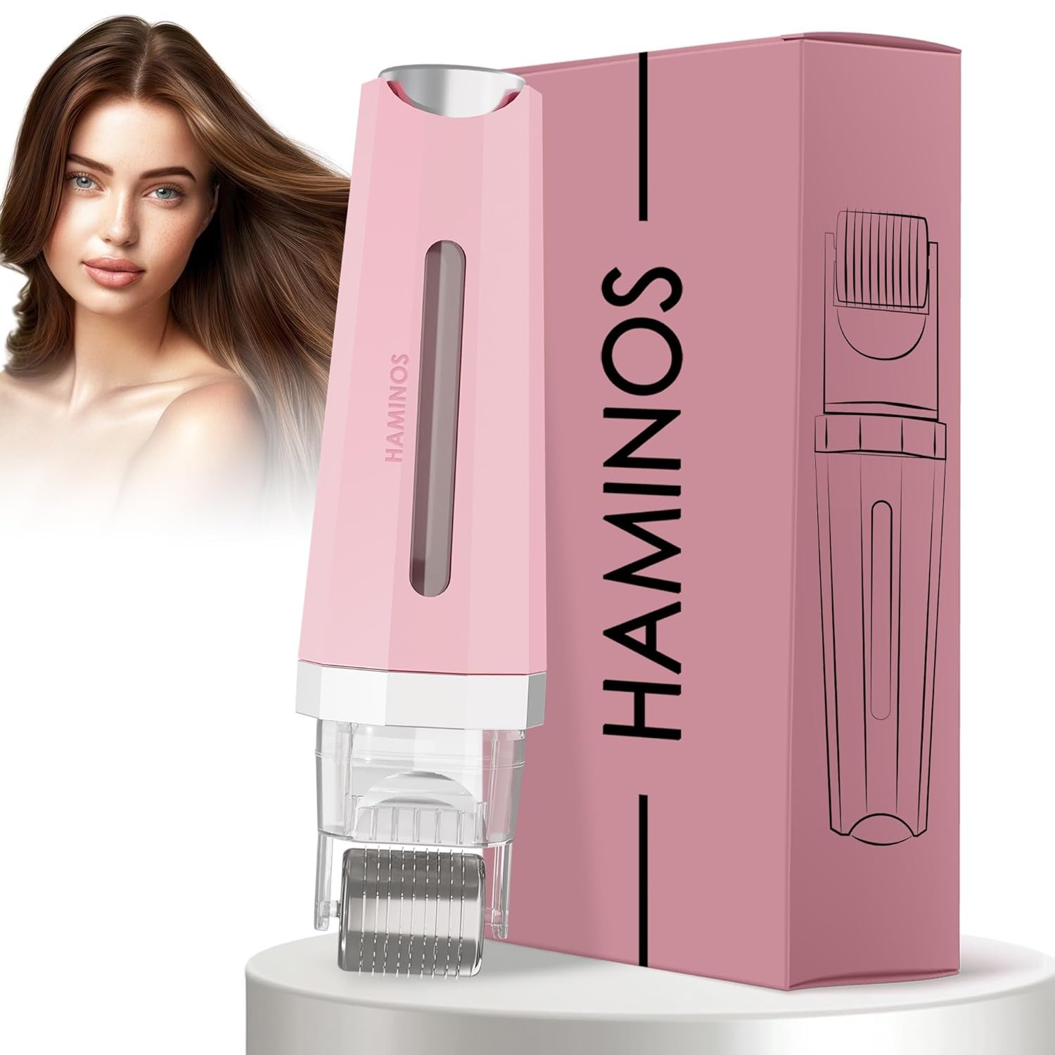 HAMINOS Derma roller 0.25 mm 3.0 with Reservoir for Skin, Hair, Wrinkles, Stretch Marks, Hyperpigmentation INSTANT SERUM APPLICATION, 520 Titanium Needles