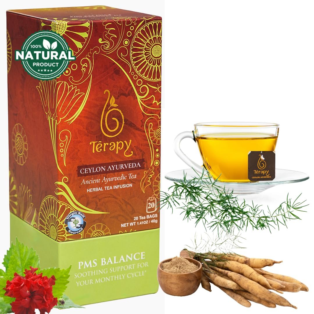 TERAPY Ceylon PMS Balance Tea for Women – Period Tea for PMS Relief, Menstrual Cycle and PCOS, Herbal Blend with Shatavari, Red Hibiscus, Cumin & More – No Artificial Additives – 20 Teabags, 1 Pack