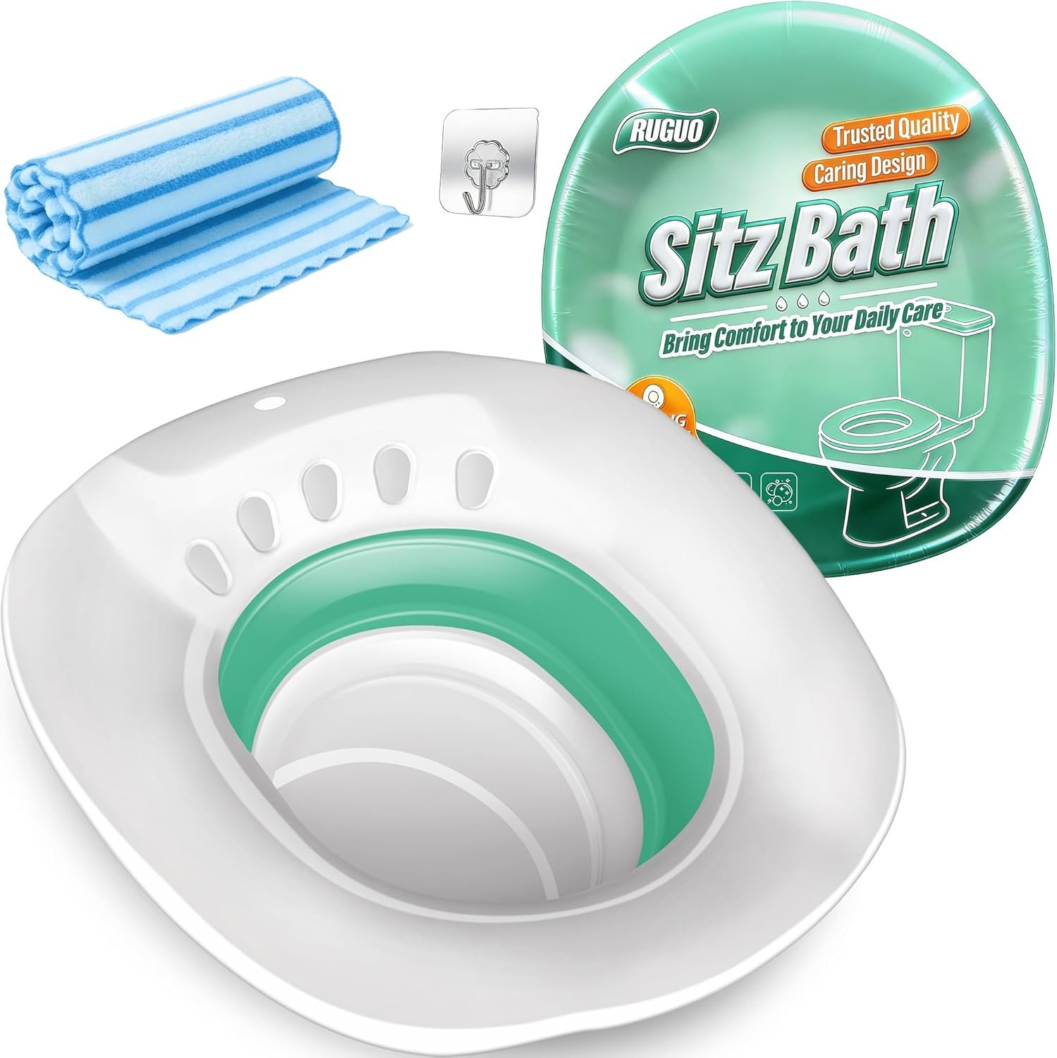RUGUO Sitz Bath for Toilet Seat – Yoni Steam Seat – Sitz Bath for Hemorrhoids and Postpartum Care – Portable Bidet BPA Free – Foldable Basin for Epsom Salt Soak – Green