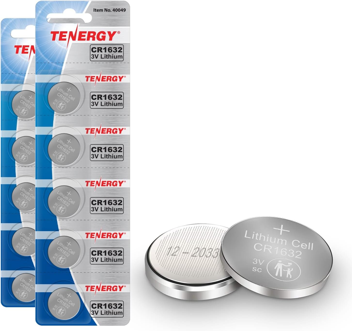 Tenergy CR1632 3V Lithium Button Cell, for Watches, Key Fobs, Calculators, Medical Devices, and More, 10 Count (Pack of 2)