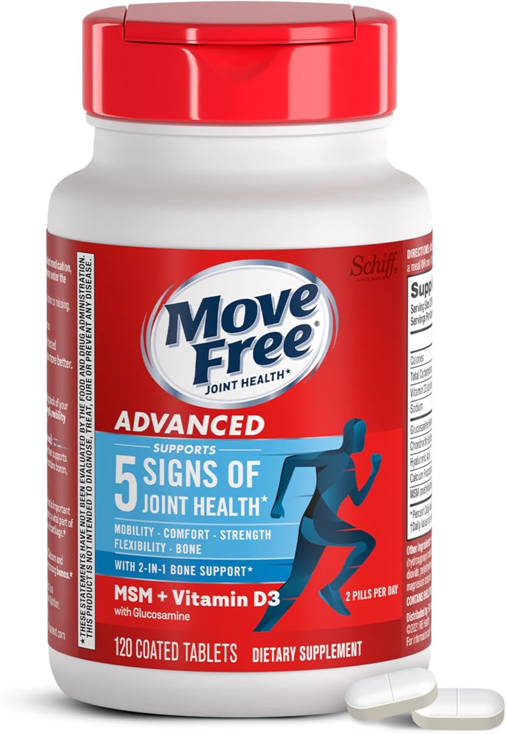 Move Free Advanced Glucosamine Chondroitin MSM + Vitamin D3 Joint Support Supplement, Supports Mobility Comfort Strength Flexibility & Bone + Immune Health – 120 Tablets (40 servings)