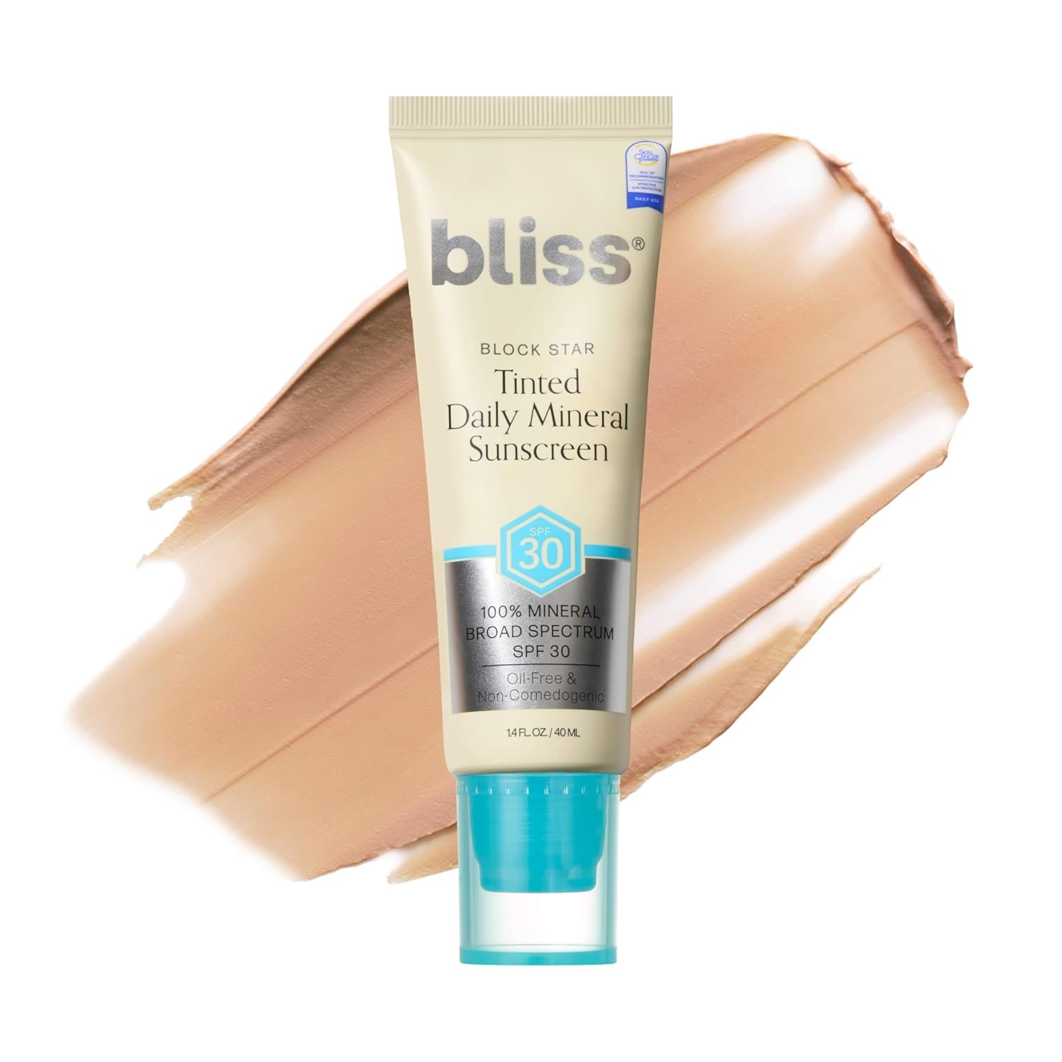 Bliss Block Star SPF 30 Daily Tinted Mineral Sunscreen with Zinc Oxide – All Skin Tones – 100% Mineral Broad Spectrum Sunscreen with Titanium Dioxide & Antioxidant Blend- 1.4 fl oz.