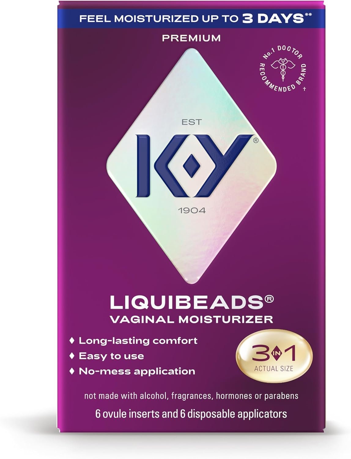 K-Y Liquibeads Vaginal Moisturizer for Women, Silicone Lube Suppository, Lubricant Helps Reduce Pain Due to Dryness, 6 Suppositories & 6 Applicators