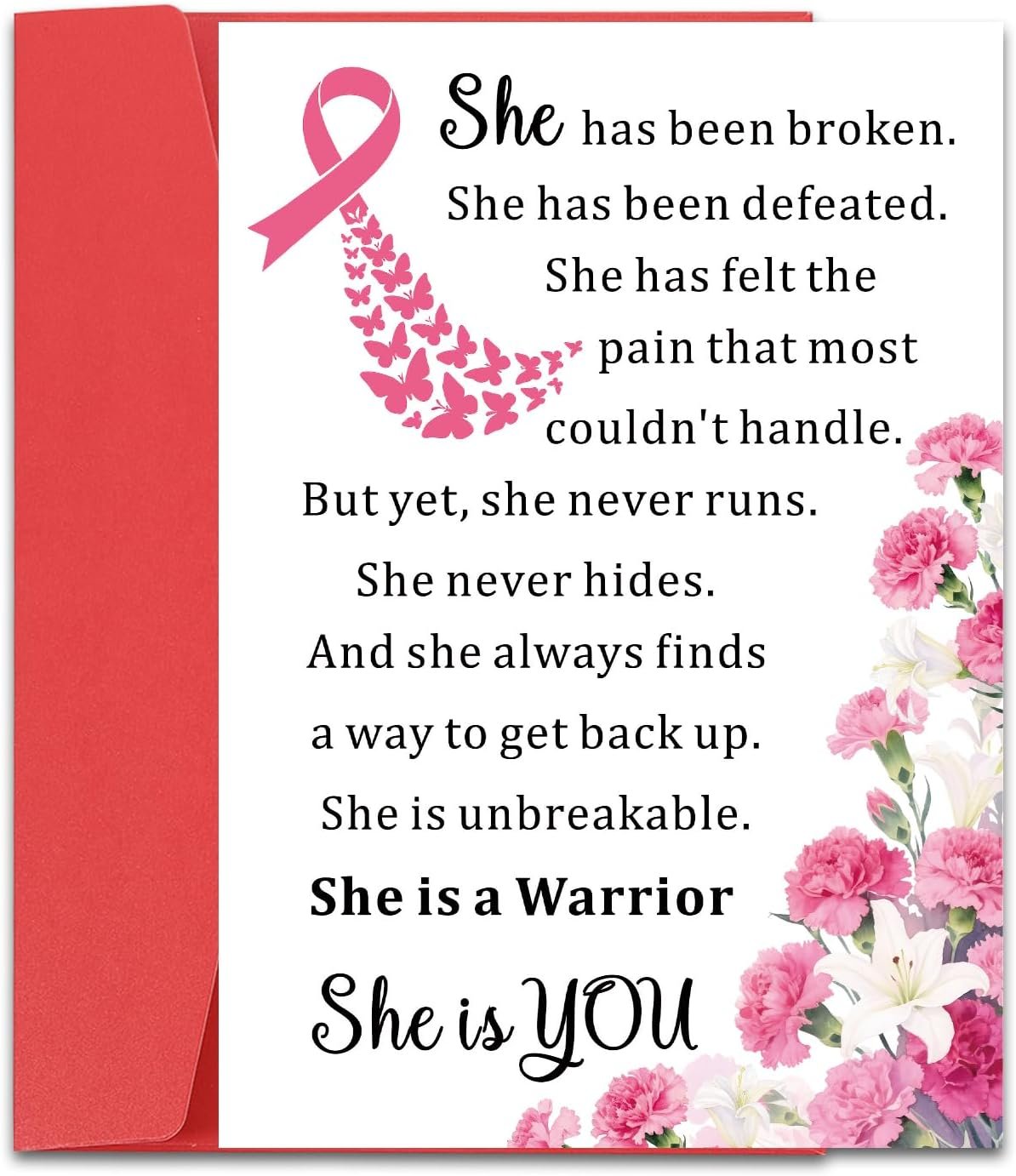 Breast Cancer Gifts for Woman Cancer Survivor Encouragement Card with Pink Ribbon Cancer Support Comfort Get Well Soon Greeting Card for Breast Cancer Patients Awareness Month Christmas