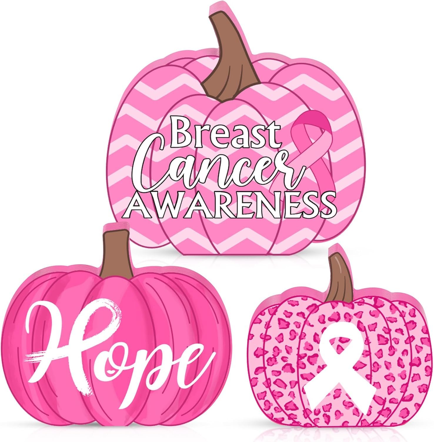 Yousoontic 3pcs Breast Cancer Awareness Wooden Centerpieces Pink Pumpkin Ribbon Wooden Decorations Breast Cancer Table Topper Decor Women Charity Party Supplies Inspirational Pink Ribbon Centerpieces
