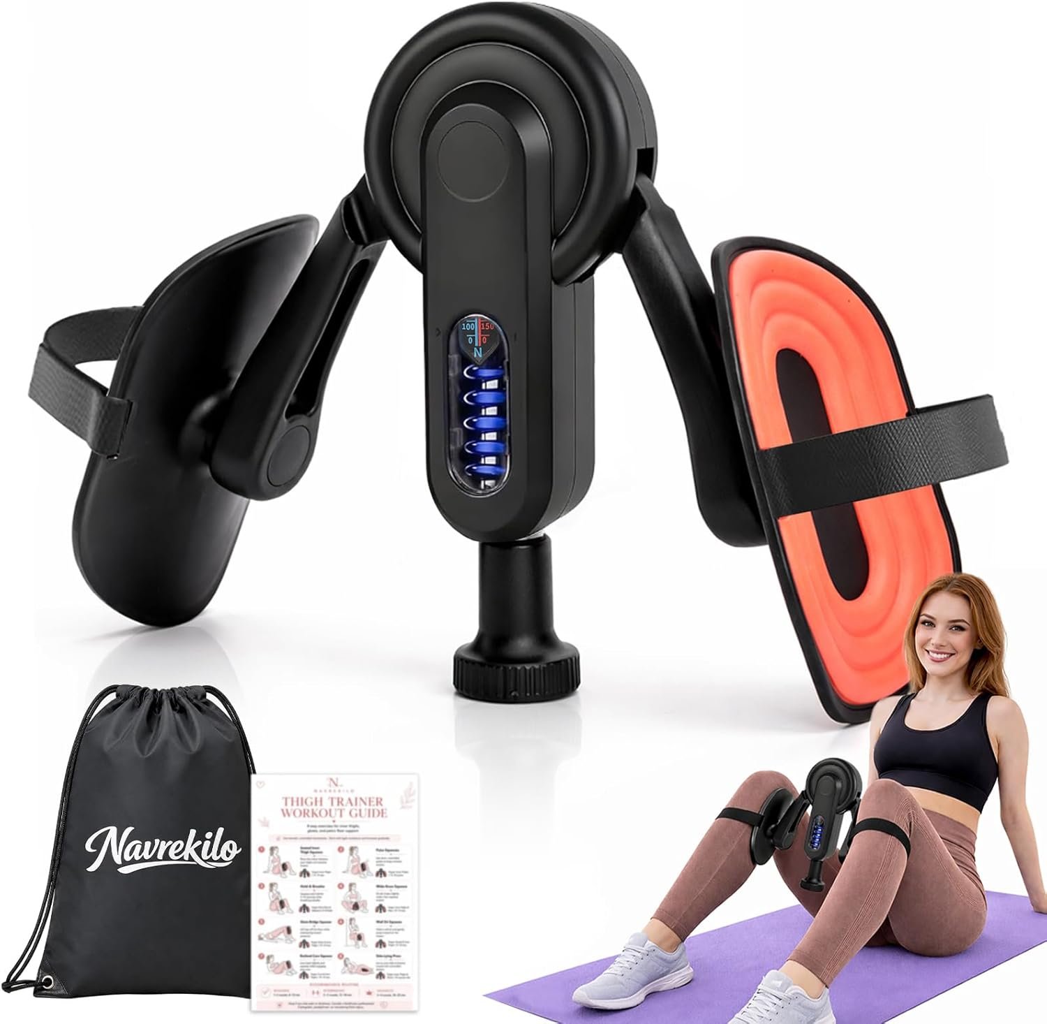Thigh Trainer for Women, Pelvic Floor Trainer for Postpartum Recovery, 10-135lbs Adjustable Resistance Kegel Exerciser with Leg Straps, Inner Thigh Workout Device