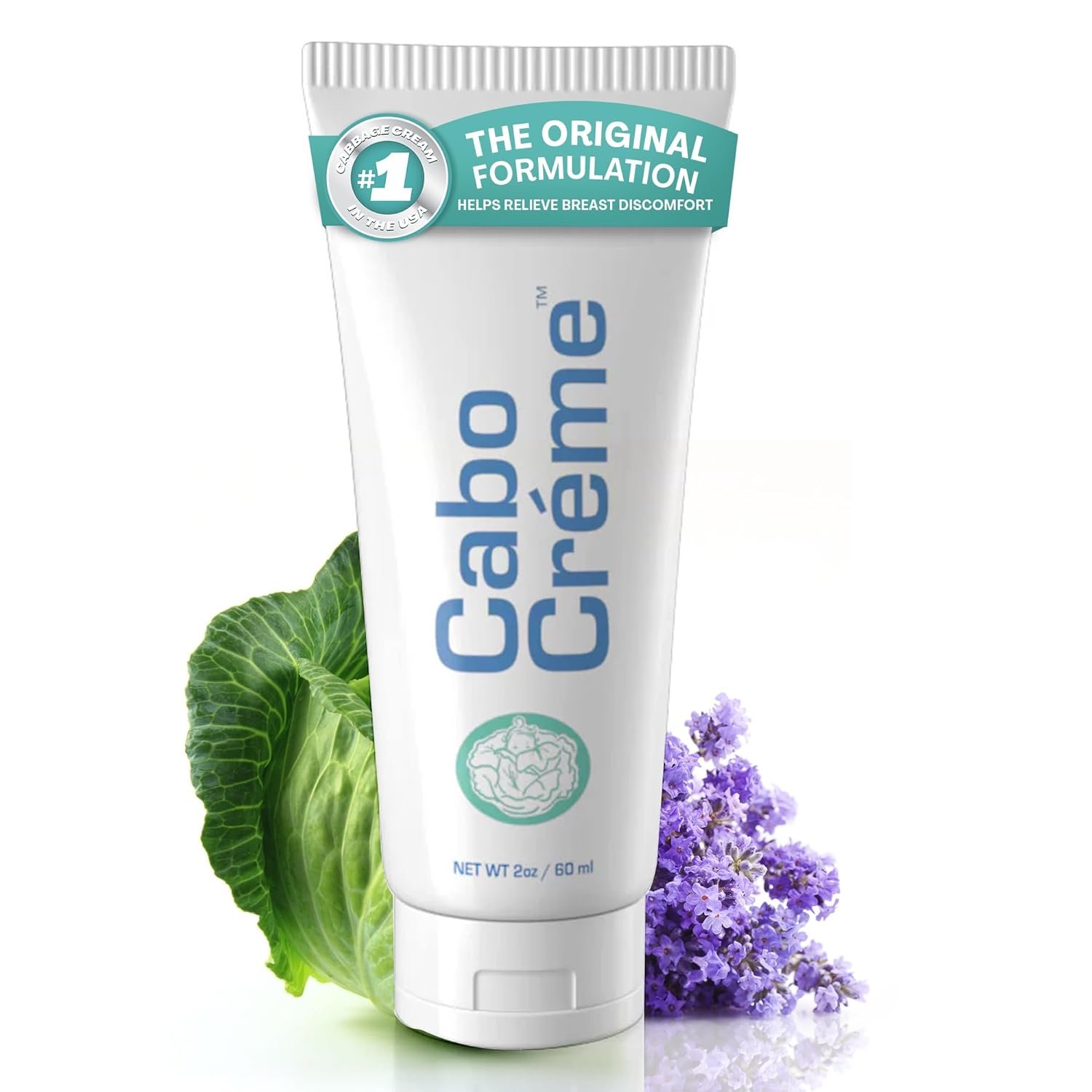 CaboCréme Cabbage Breast Cream for Tenderness & Engorgement Relief, Breastfeeding Weaning Support – Dry Up Breast Milk – Postpartum Essential – OB-GYN Created & Breastfeeding Mother-Approved – 2 oz