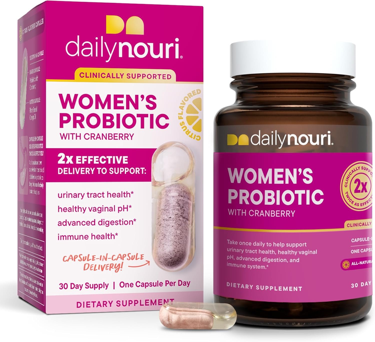 Daily Nouri Vaginal Probiotics for Women | Vaginal Health + Urinary Tract Support | Vaginal pH & Microbiome Balance | 5 Clinically Studied Strains + Cranberry & Omega | 30-Day Supply