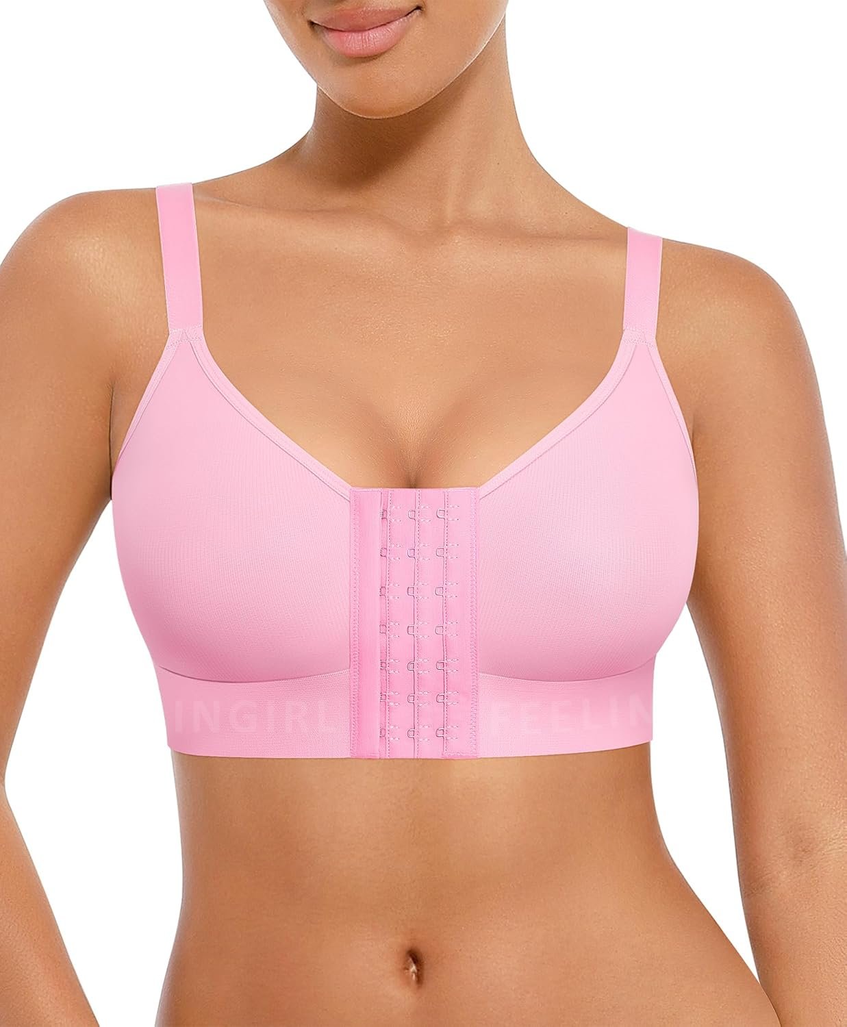 FeelinGirl Post Surgery Bras for Women Front Closure Mastectomy Bras Surgical Wireless Full Coverage Compression Bra