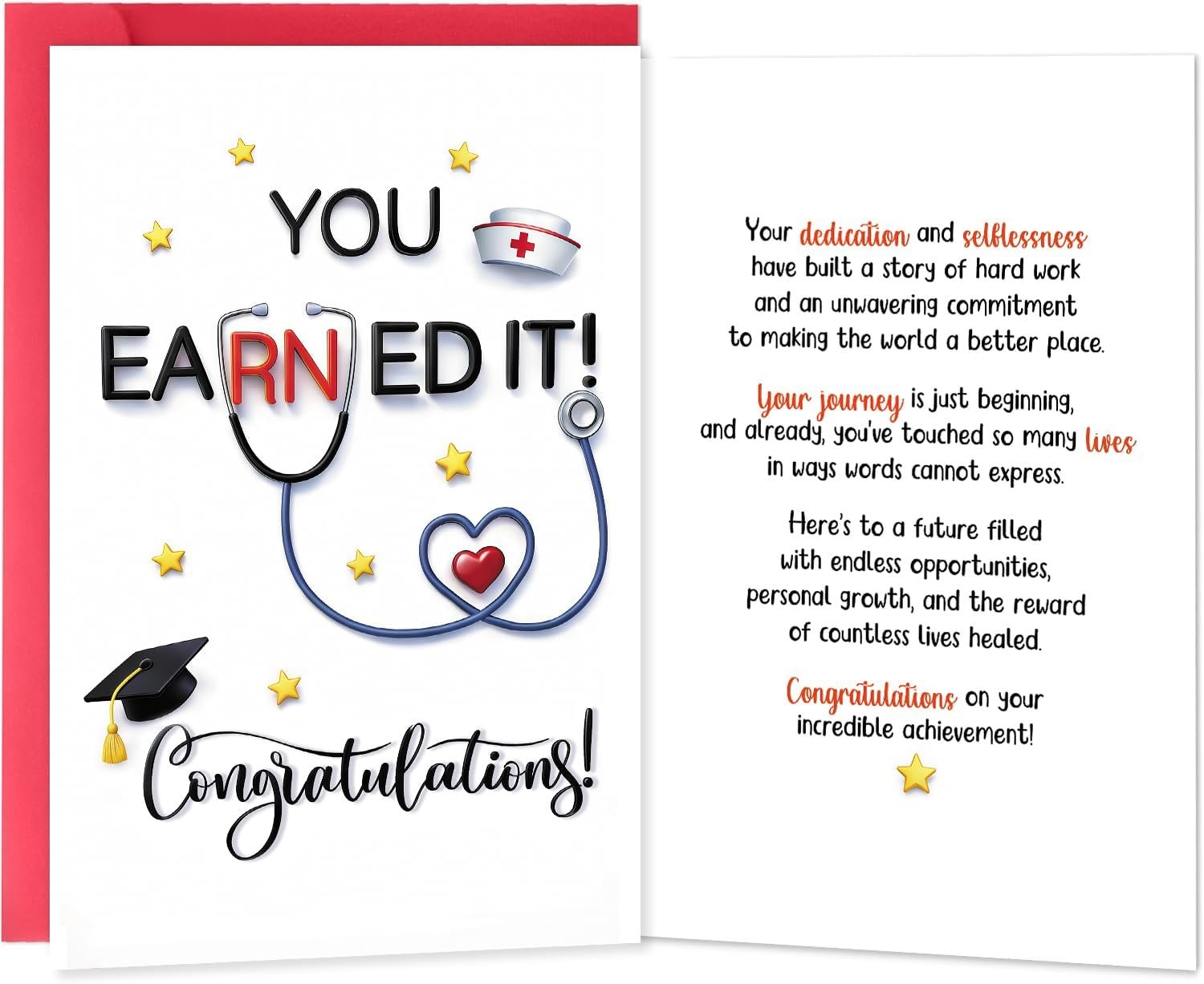 Congratulations Nurse Graduation Card with Envelope Large 5×7” RN Nursing School Graduate Gifts for Women Men You Earned It RN Pinning Ceremony Cards Funny Stethoscope Healthcare Card