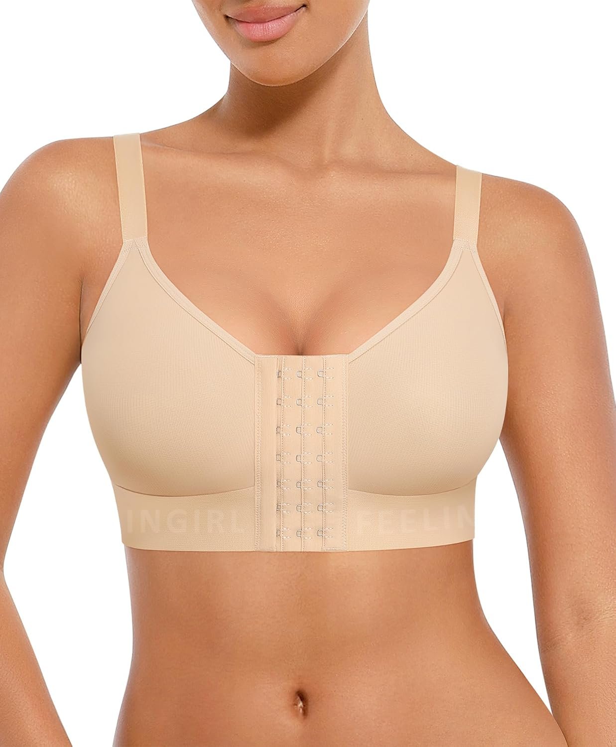 FeelinGirl Post Surgery Bras for Women Front Closure Mastectomy Bras Surgical Wireless Full Coverage Compression Bra