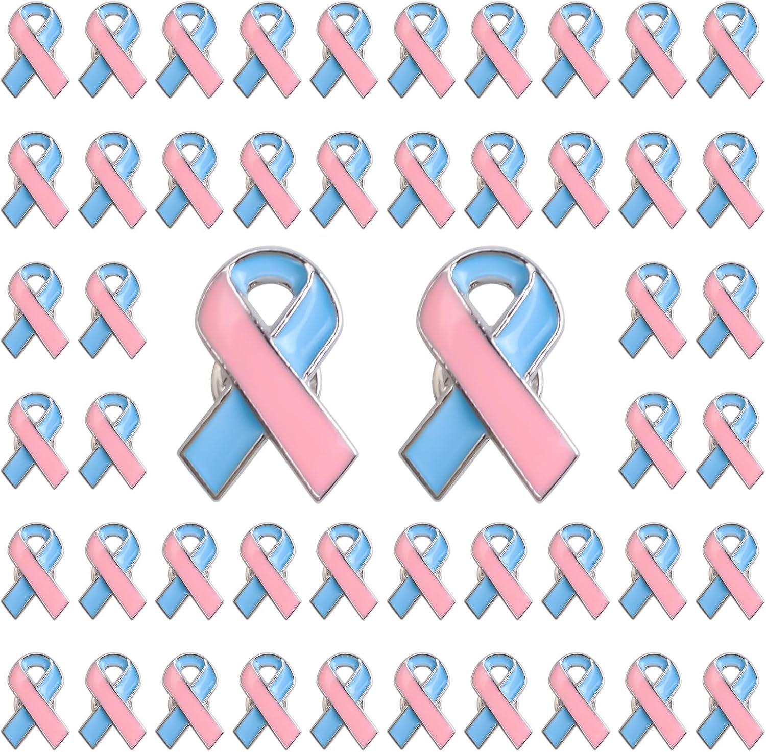 WANDIC 50pcs Blue&Pink Ribbon Pins, Male Breast Cancer Awareness Badges SIDS Awareness Brooches for Public Event Advocacy