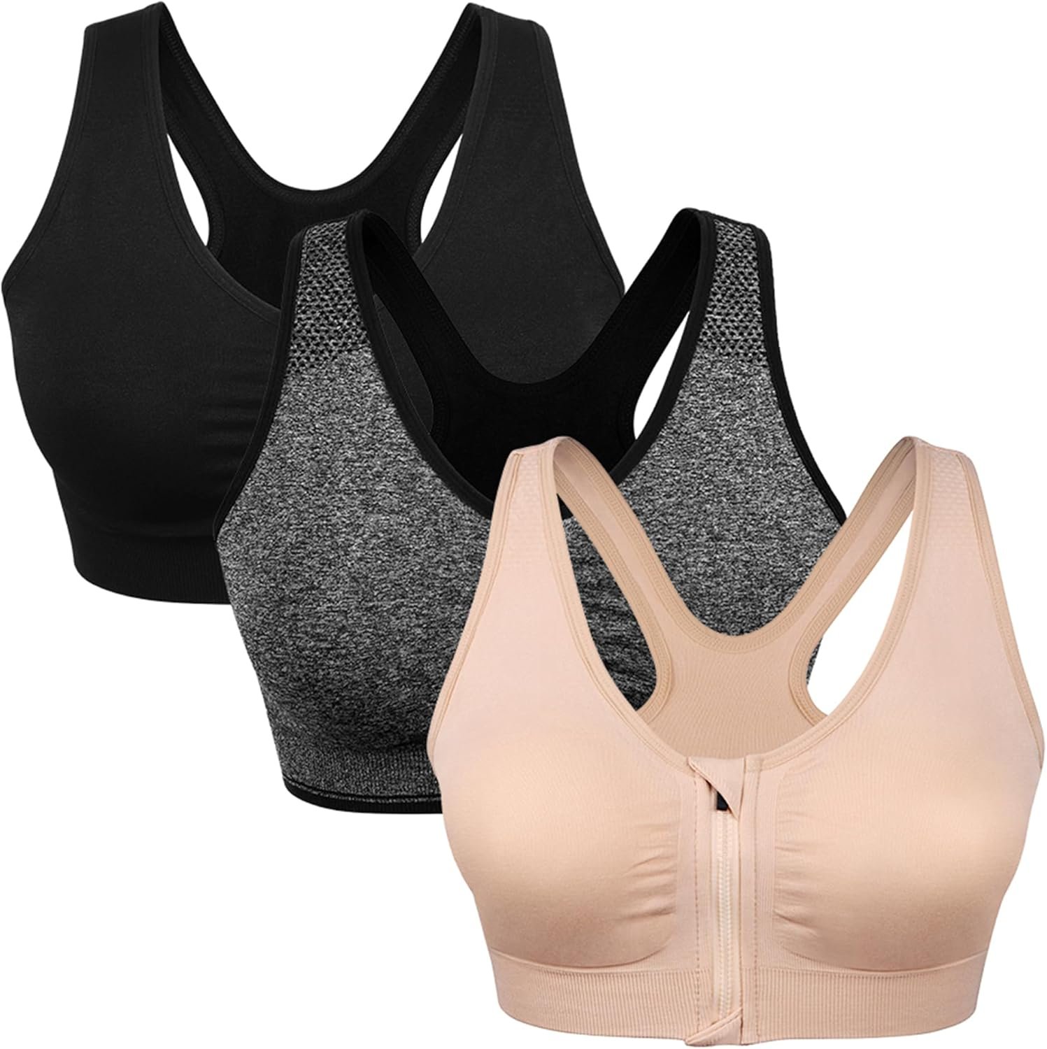 Women’s Zip Front Sports Bra Wireless Post-Surgery Bra Active Yoga Sports Bras