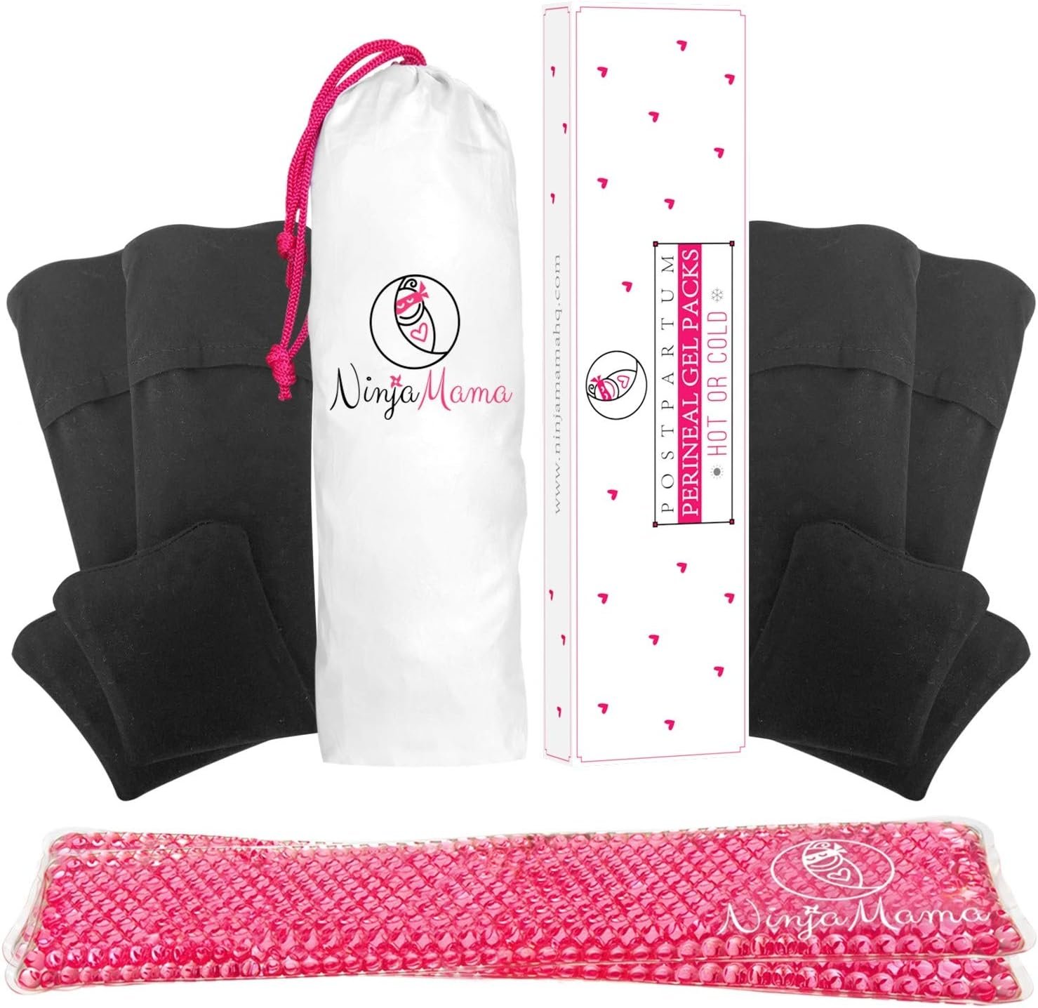 Ninja Mama Perineal Ice & Heat Reusable Therapy Packs Pack of 2 for Postpartum Relief Hemorrhoid Pain Childbirth Recovery Care Labor & Delivery Essentials with 4 Washable Sleeves. (Standard)