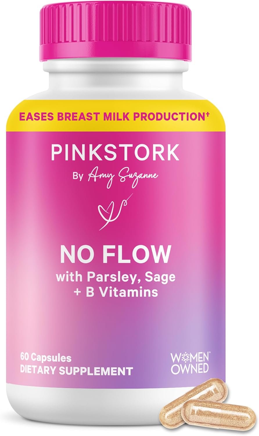 Pink Stork No Flow: Dry Up Breast Milk Supply with Sage, Parsley, and B Vitamins, Postpartum Essentials for Women to Stop Breastfeeding and Decrease Milk Production, 60 Capsules