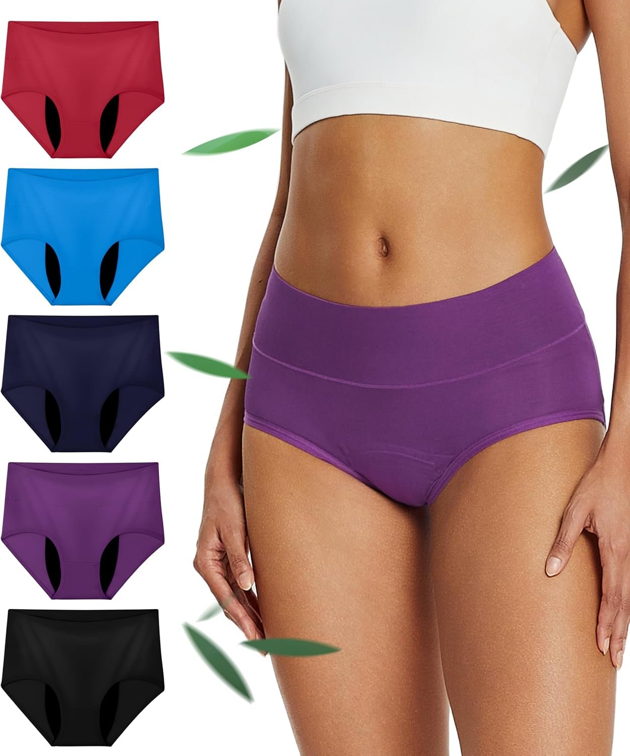 Incontinence Underwear for Women, Leak Proof Reusable Washable Full Briefs for Bladder Leak, Postpartum 5 Pack (Multicolor01, Large)